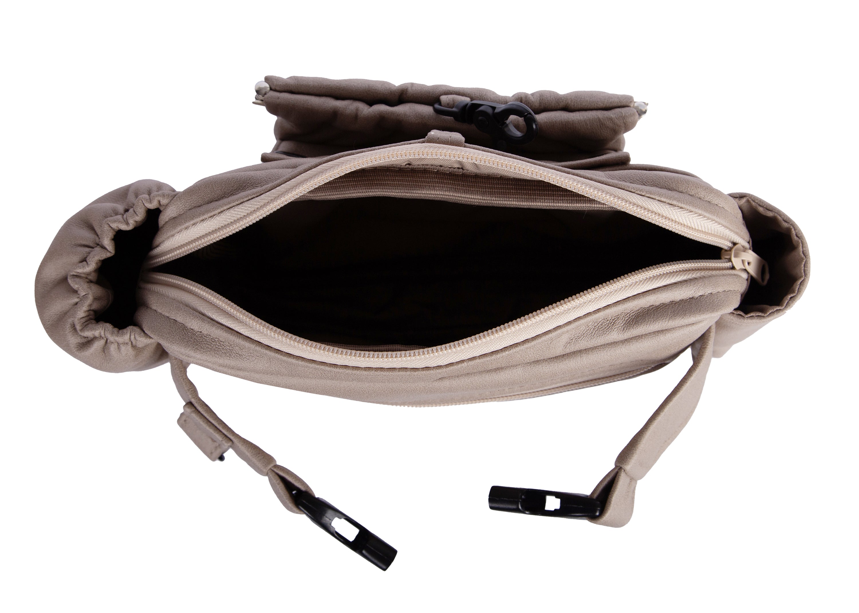 Wau-Pack große Gassitasche, Modell Wildleder Taupe, großes Innenfach mit viel Platz für Handy, Geldbeutel und mehr