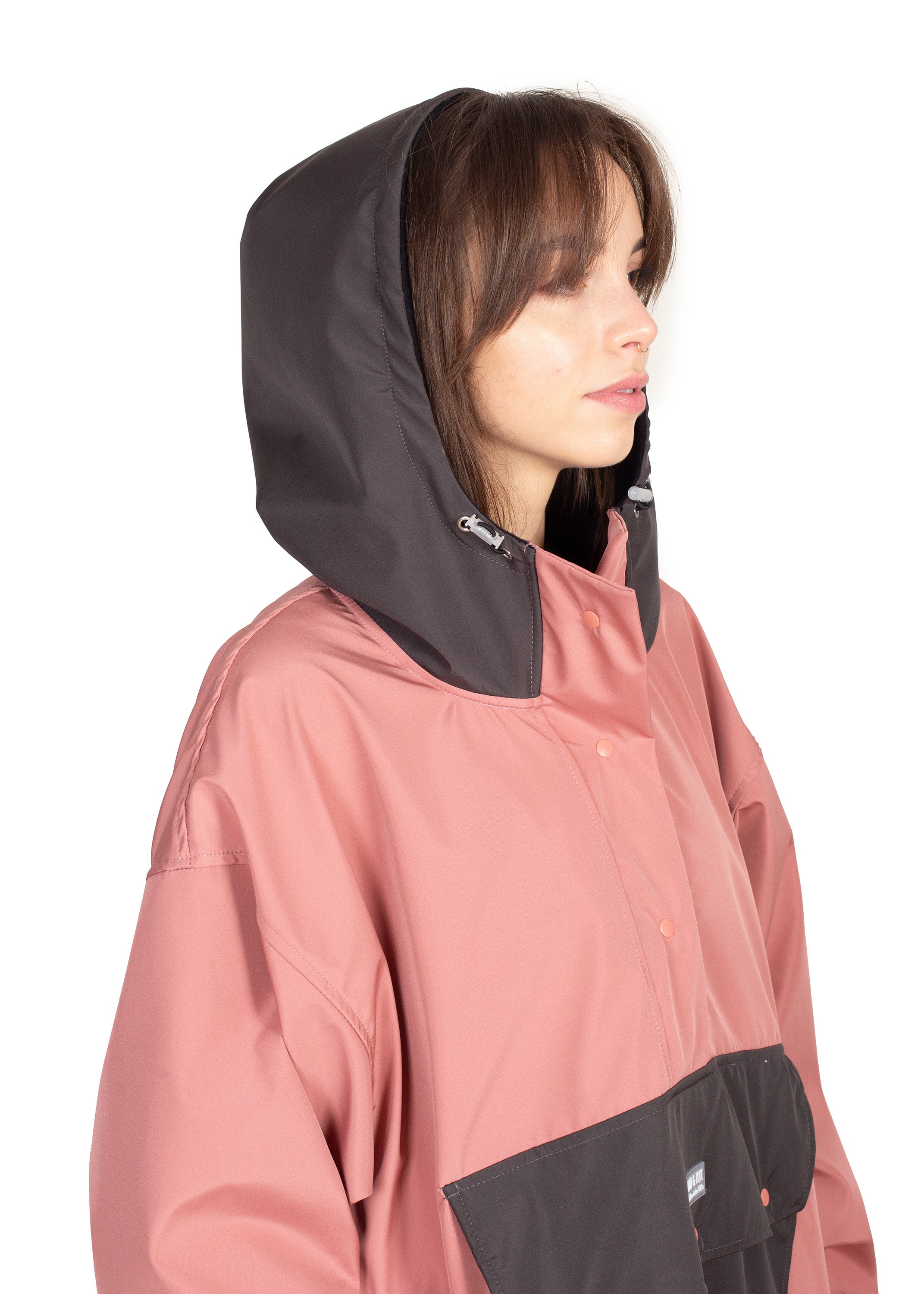 Wau-Poncho Regenponcho, Modell Rosa-Anthrazit - leicht gefüttert