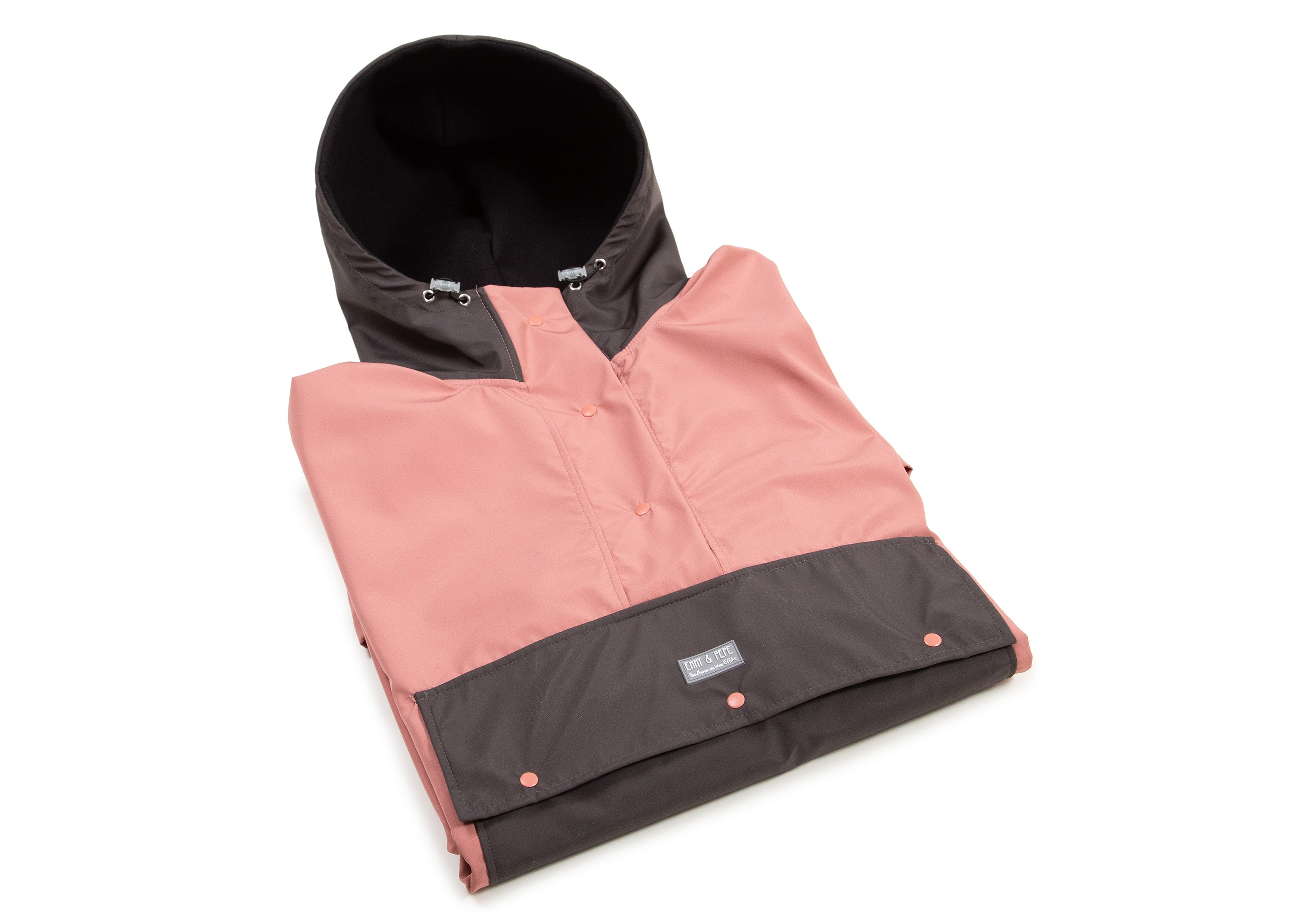 Wau-Poncho Regenponcho, Modell Rosa-Anthrazit - inklusive großer Kapuze gegen Wind und Regen