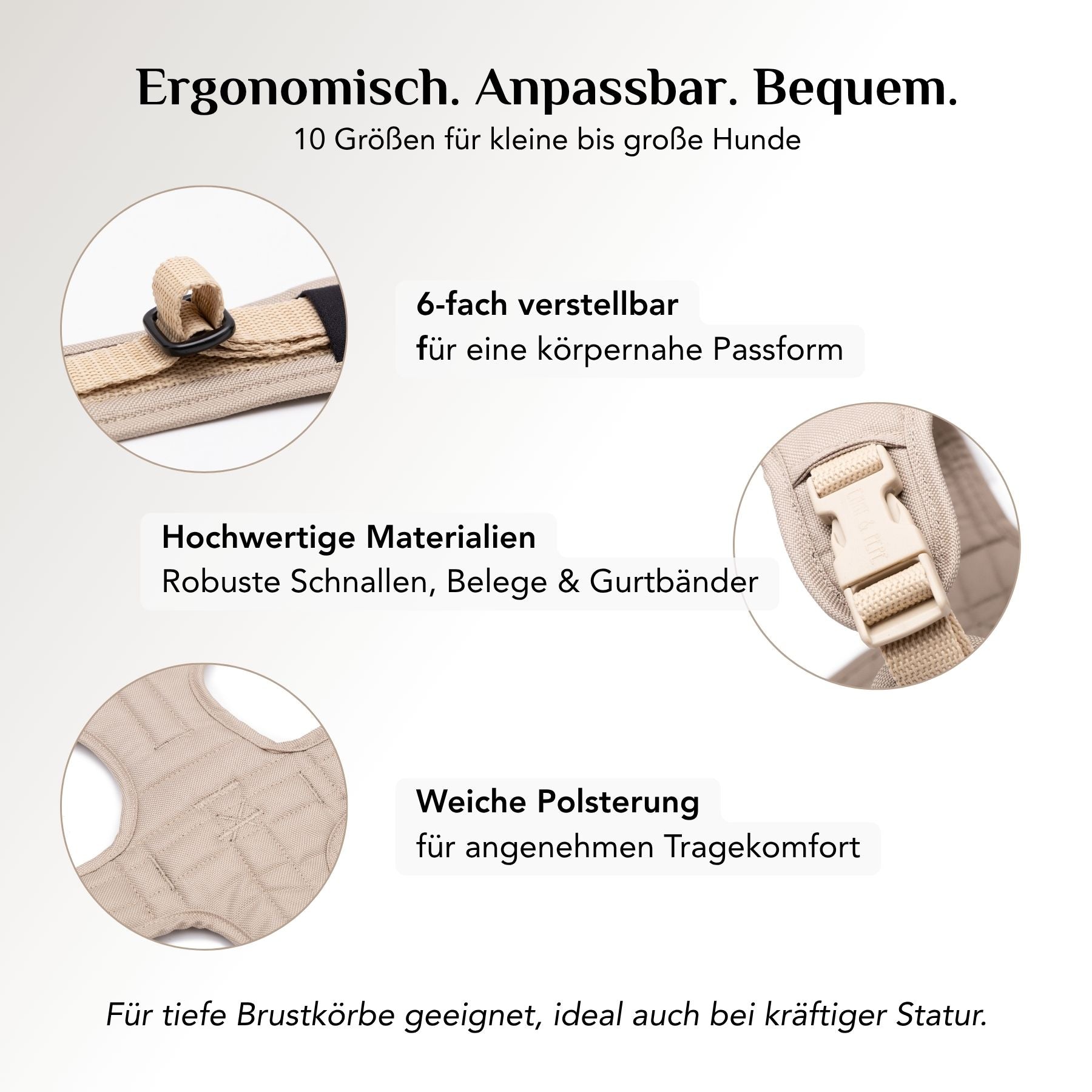 Gepolstertes Hundegeschirr Dune Beige mit ergonomischer Passform und freier Schulterbewegung