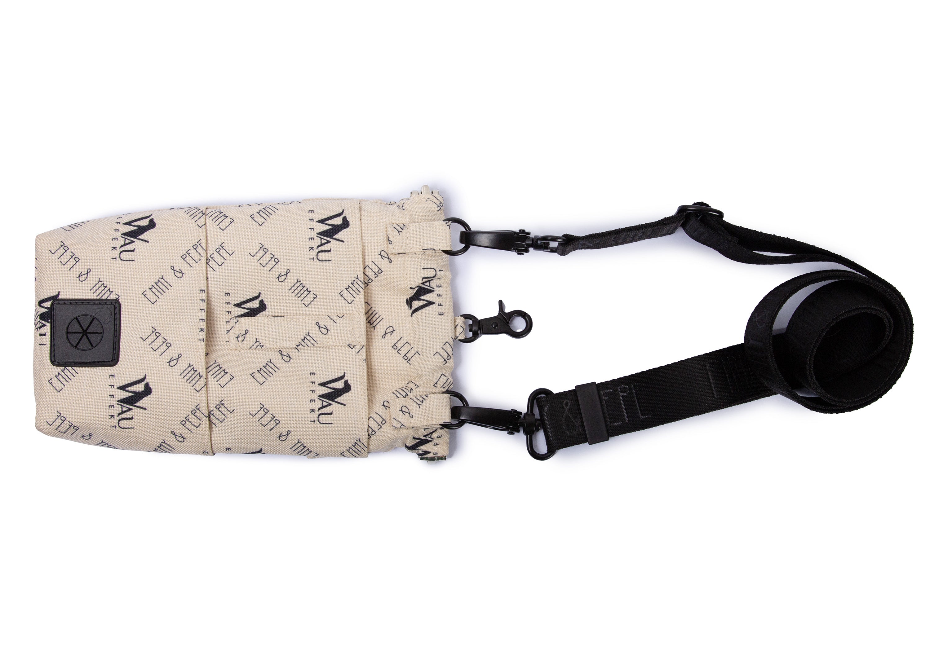 Gassitasche Wau-to-go, Modell "Wau-Effekt" Creme mit schwarzen Logos, mit praktischem Umhängegurt in schwarz