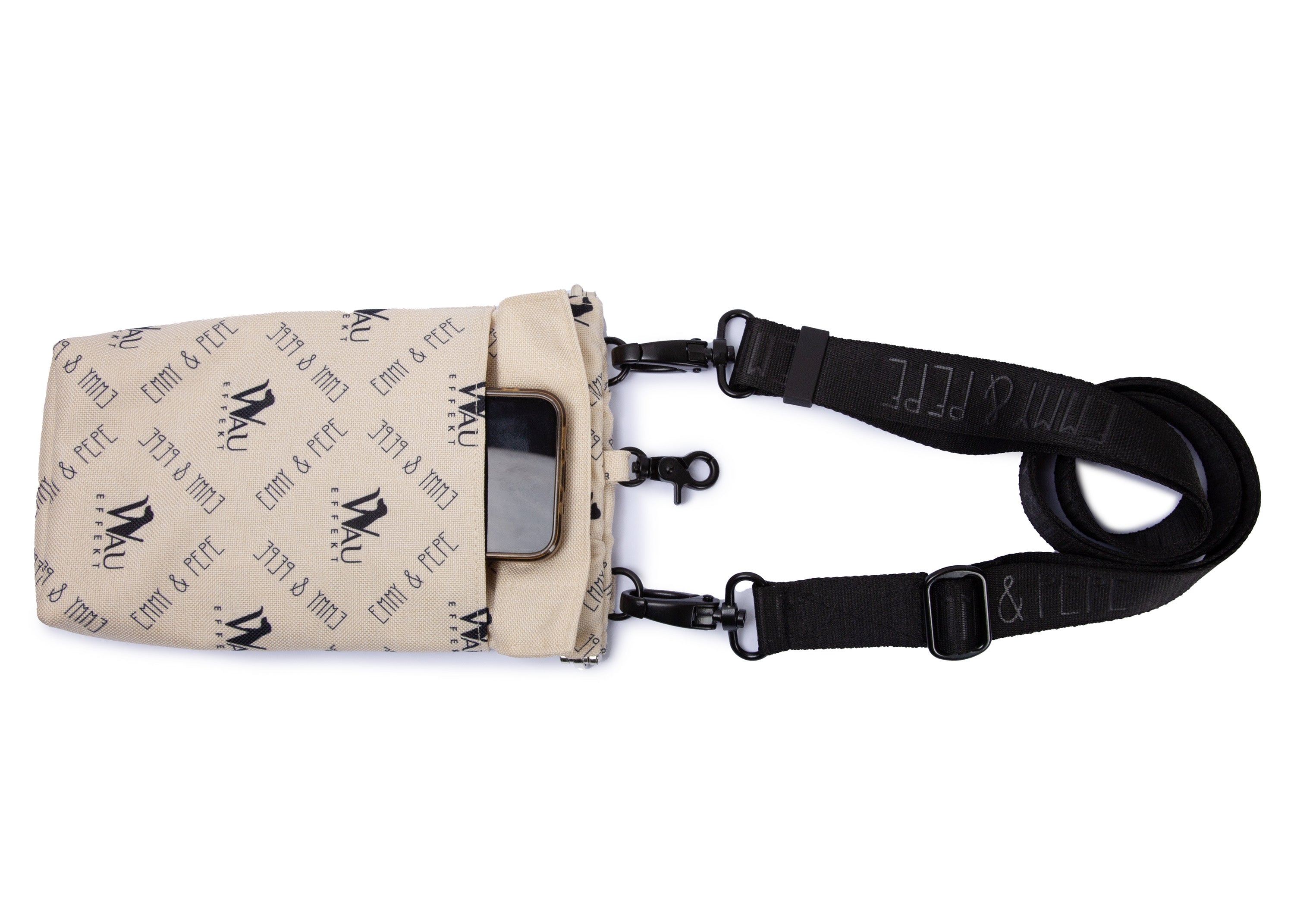 Gassitasche Wau-to-go, Modell "Wau-Effekt" Creme mit schwarzen Logos, mit praktischem Umhängegurt in Schwarz