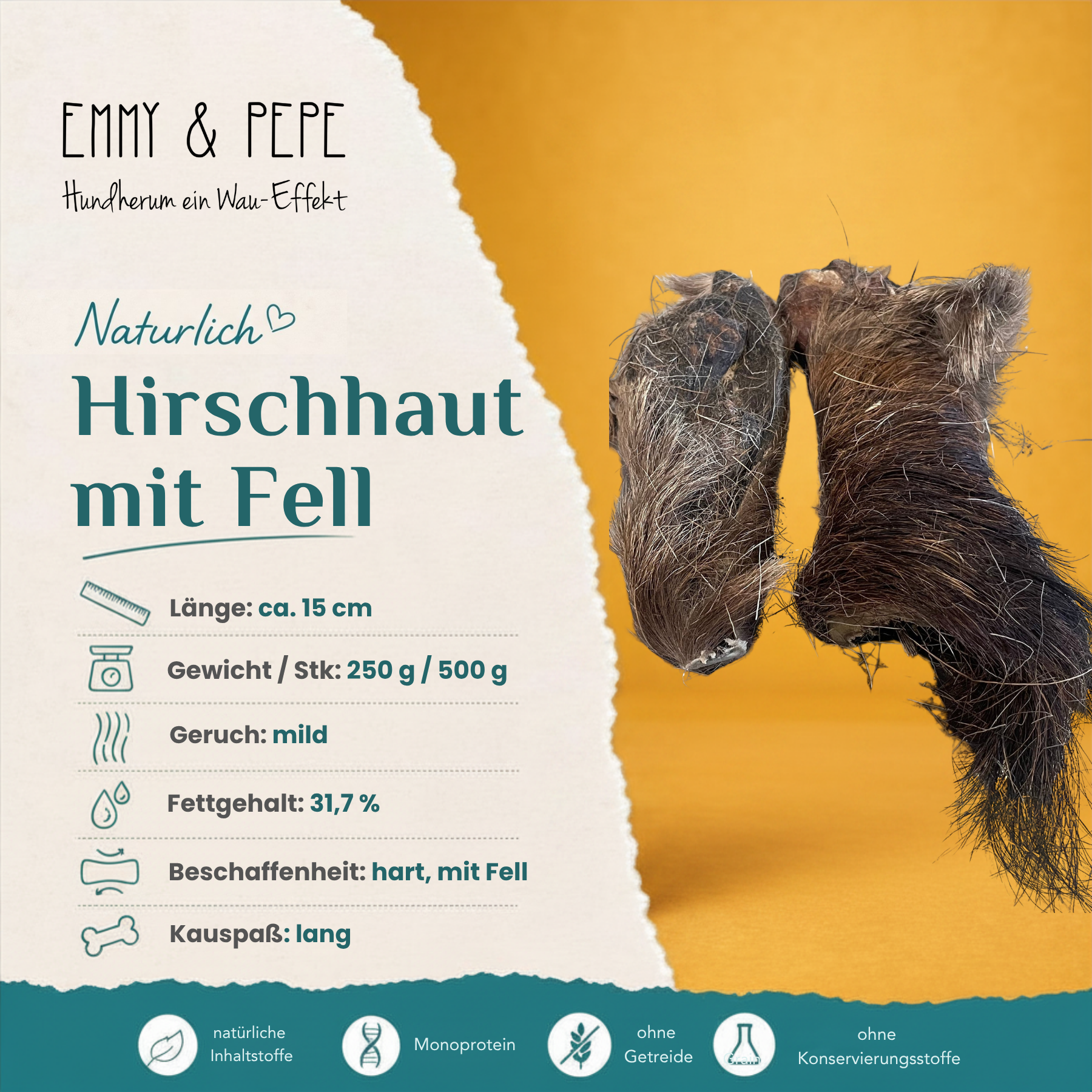 Produkteigenschaften Hirschhaut für Hunde – Fettgehalt, Beschaffenheit und Kauspaß