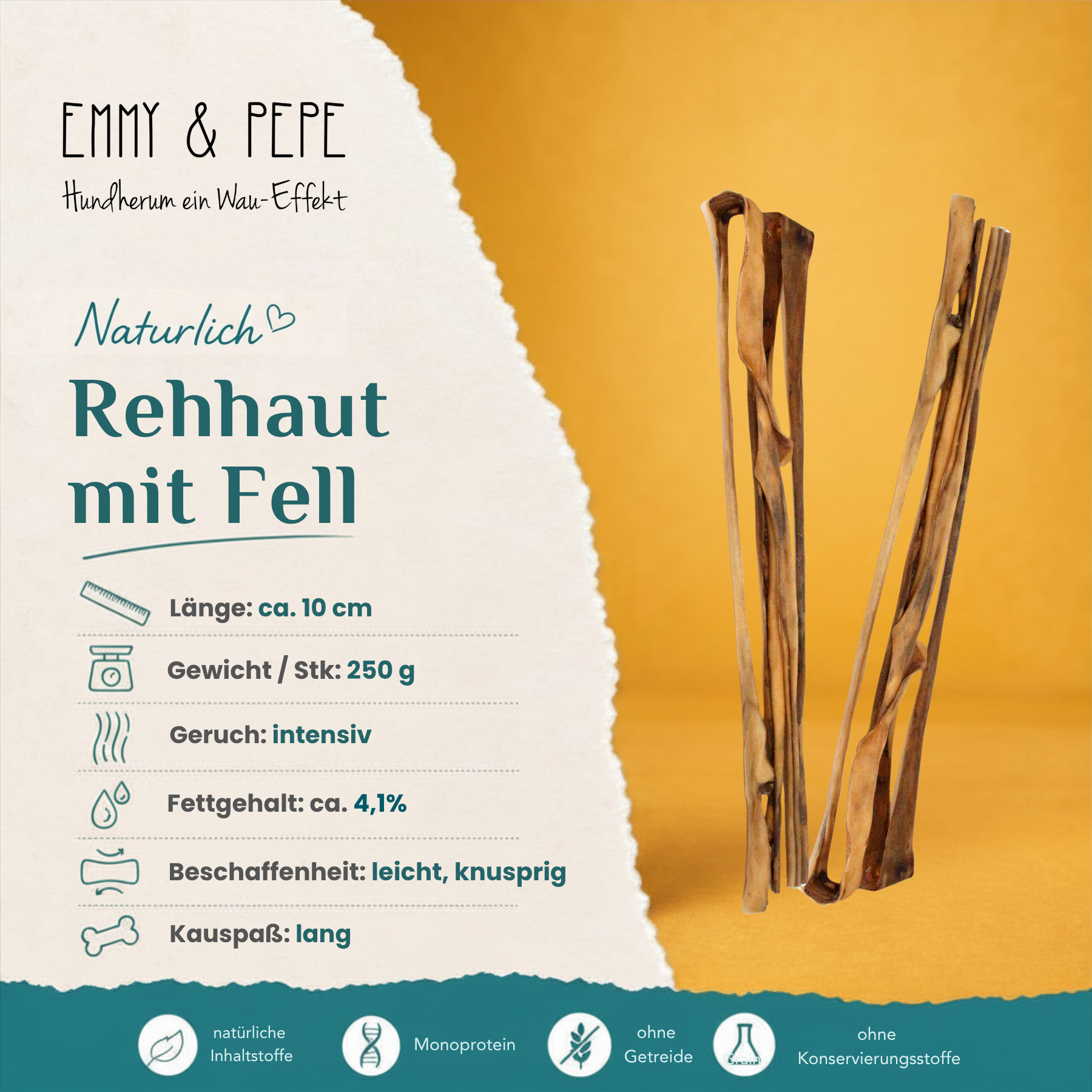 Produkteigenschaften Rehhaut mit Fell für Hunde – Fettgehalt, Rohfaser, Beschaffenheit und Kauspaß