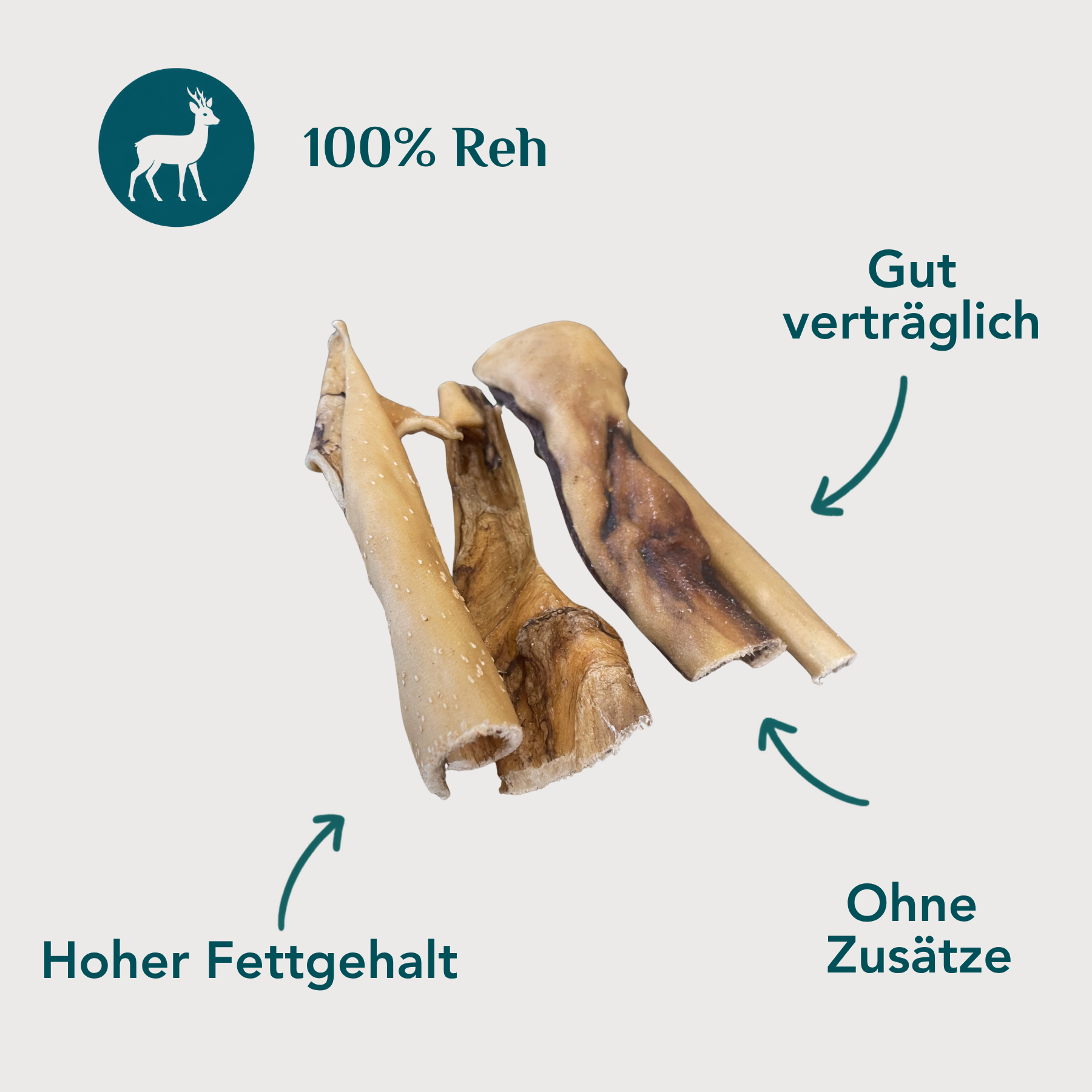 Wau-Knabber Rehhaut ohne Fell freigestellt – 100 % Reh, hypoallergen, kollagenreich, ohne Zusätze