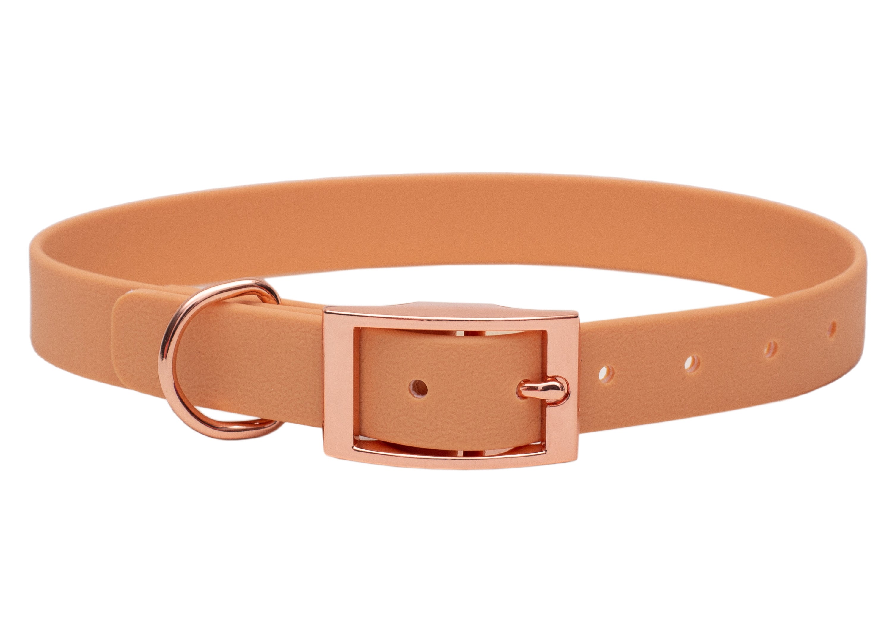 Biothane Halsband für Hunde, Modell Cognac, Verschlussfarbe Rosegold