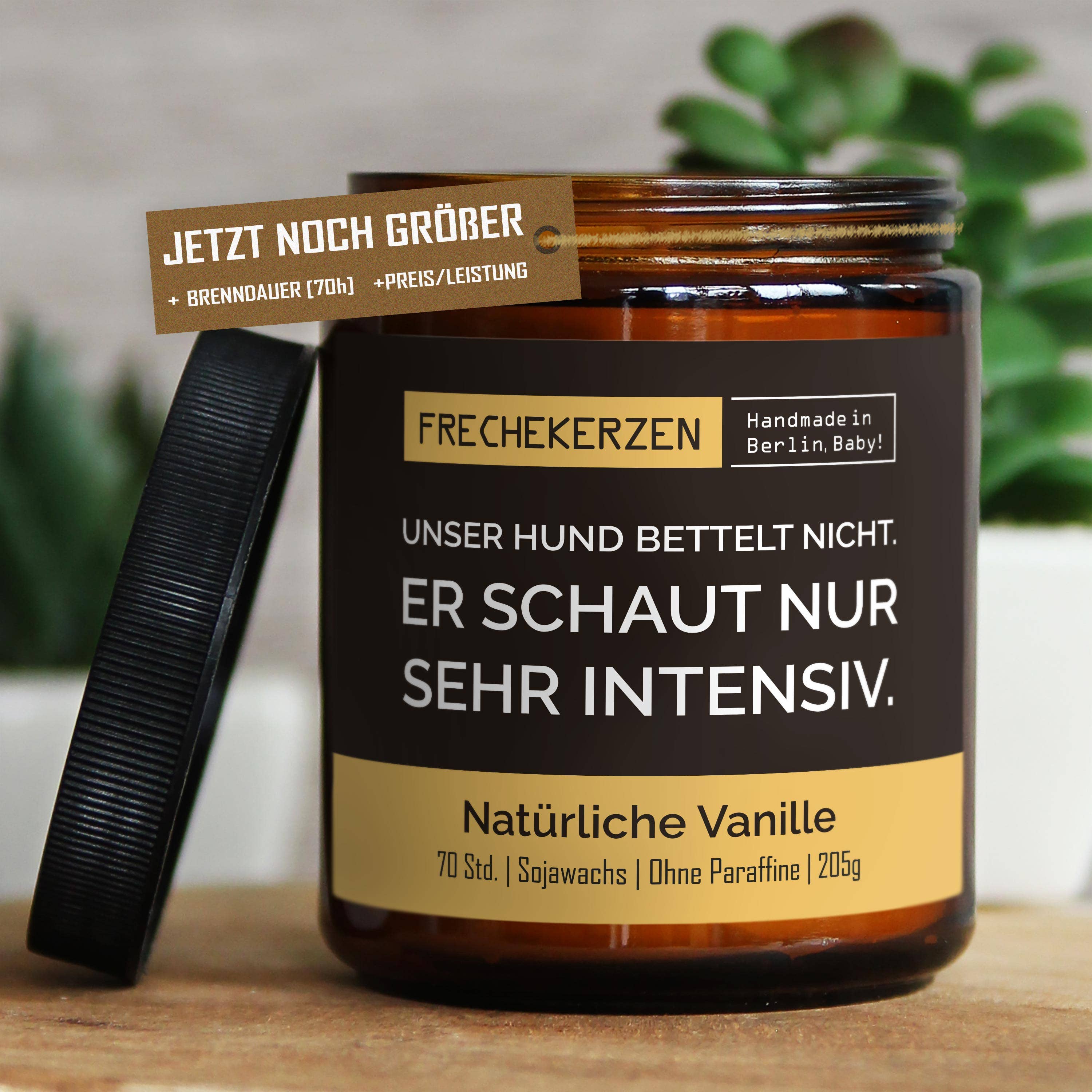 Sojawachs Kerze | unser hund bettelt nicht. er schaut nur se