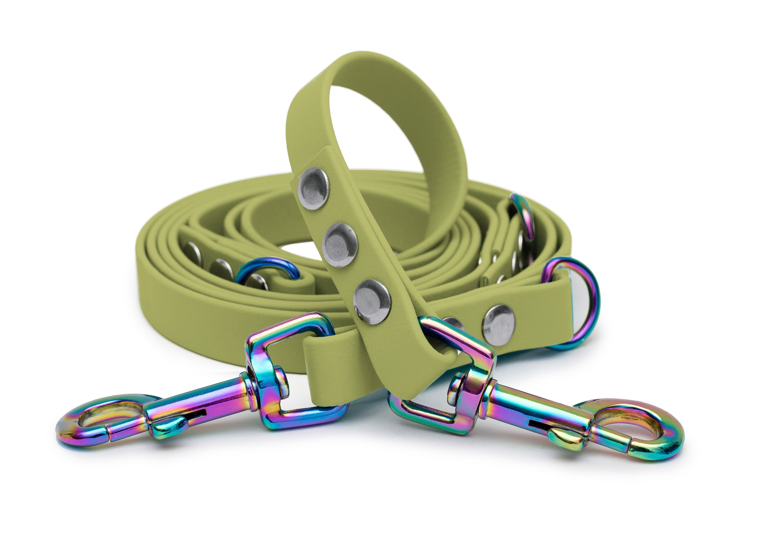 EMMY & PEPE Hundeleine Biothane Khaki mit Bolzenkarabiner Regenbogen