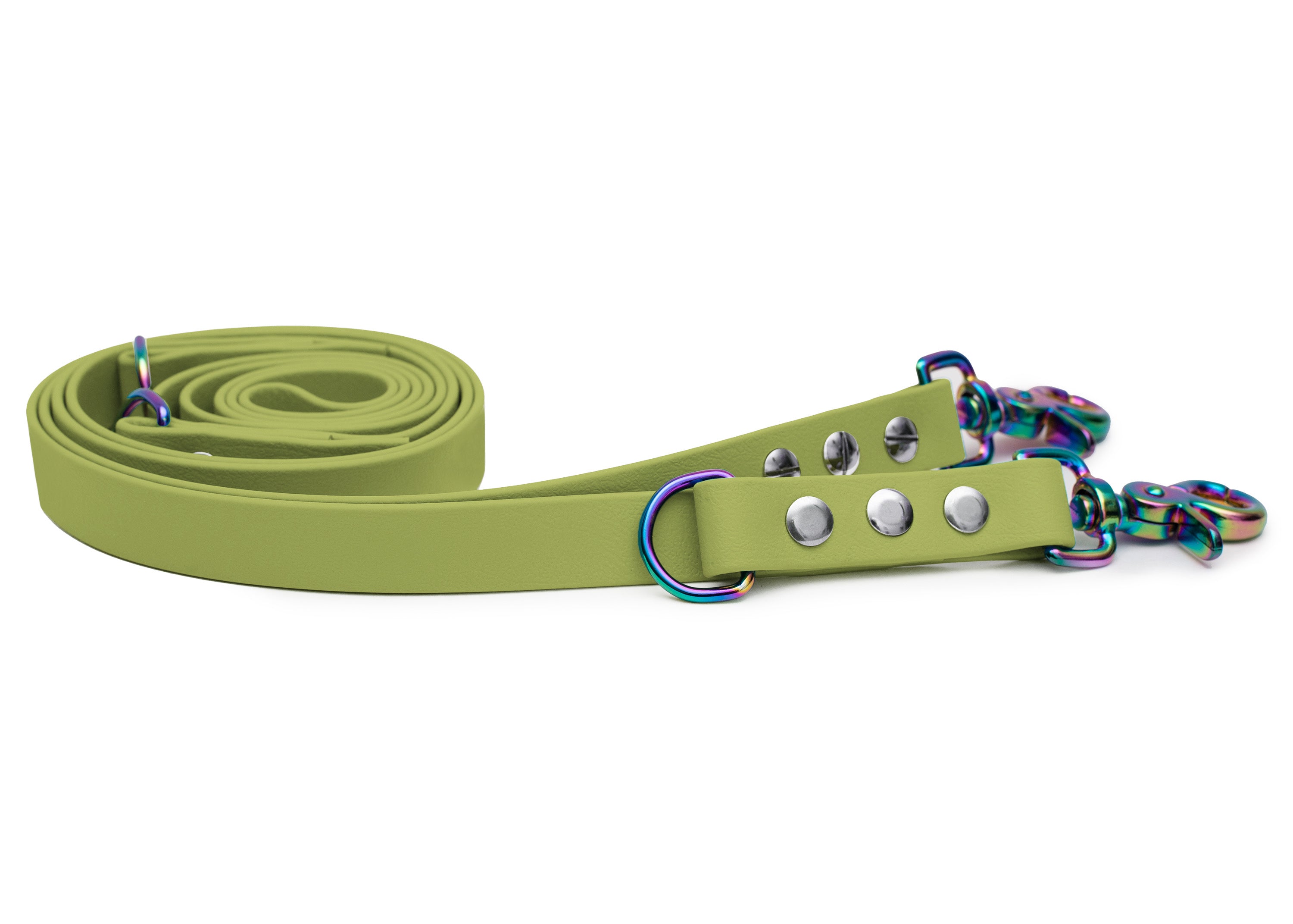 EMMY & PEPE Hundeleine Biothane Khaki mit Scherenkarabiner Regenbogen