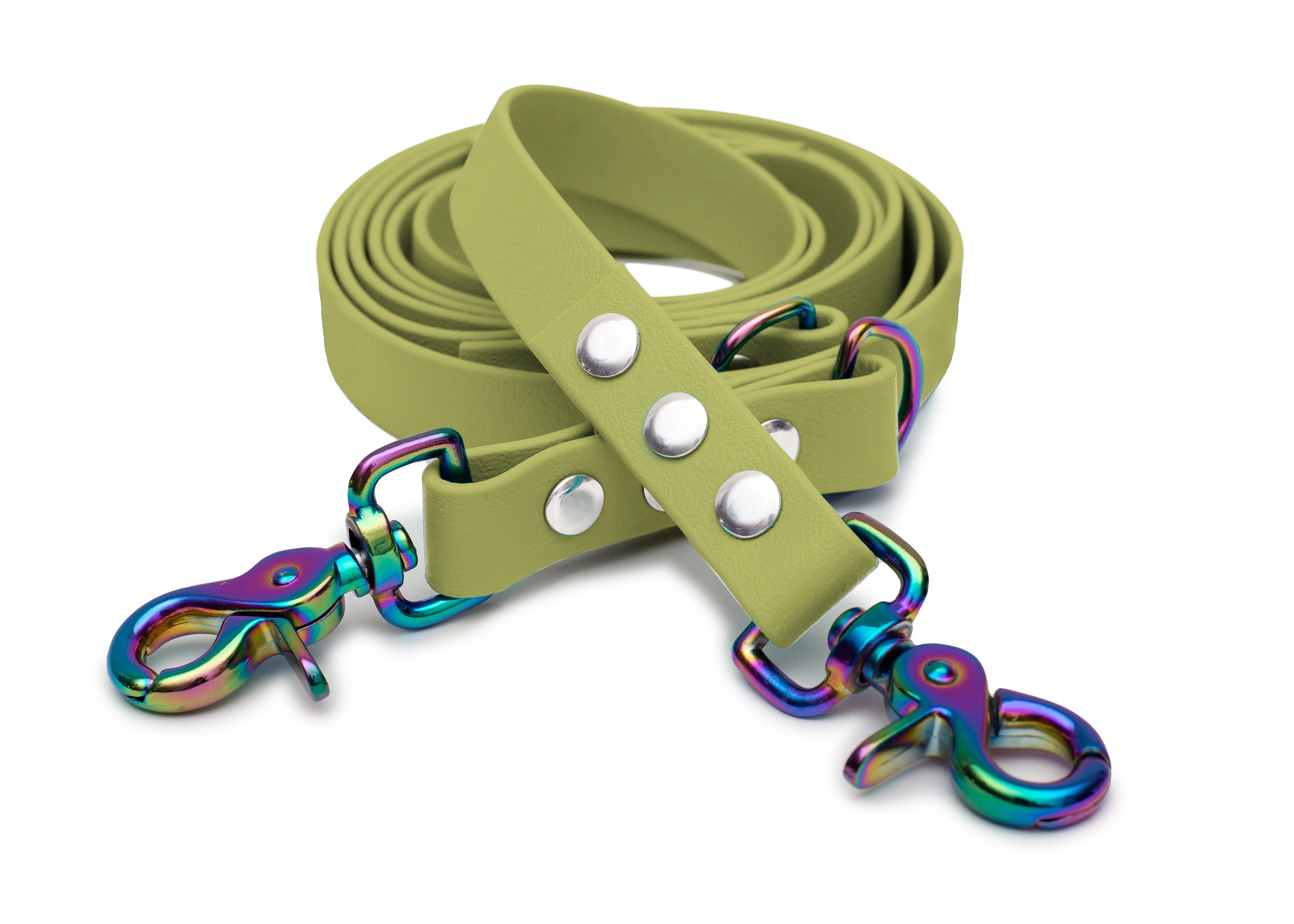 EMMY & PEPE Hundeleine Biothane Khaki mit Scherenkarabiner Regenbogen