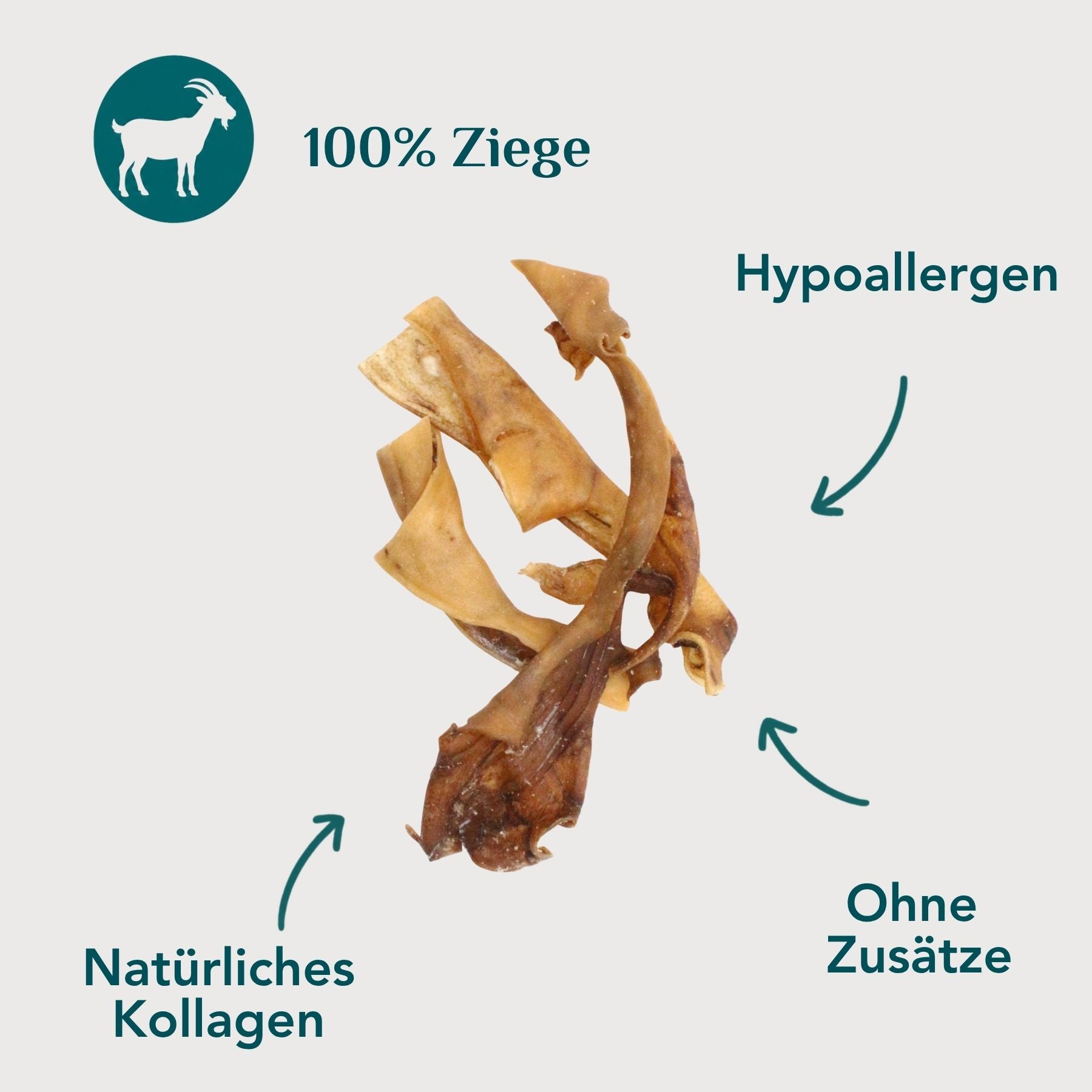 Wau-Knabber Ziegenkopfhaut ohne Fell freigestellt – 100 % Ziege, hypoallergen, natürliches Kollagen, ohne Zusätze