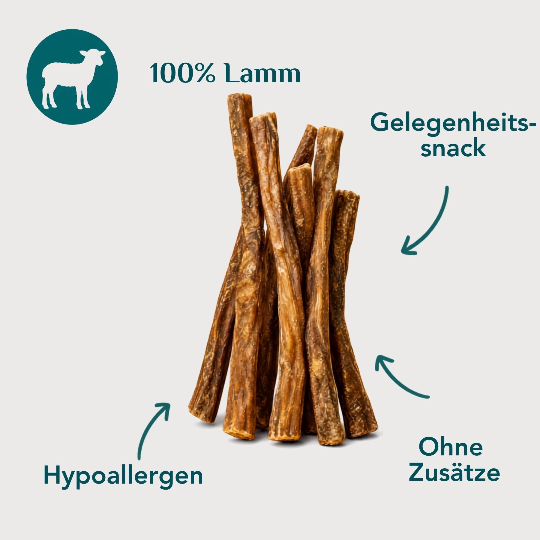 Wau-Stangerl Lammfleischstangerl freigestellt – 100 % Lamm, hypoallergen, schonend getrocknet, ohne Zusätze