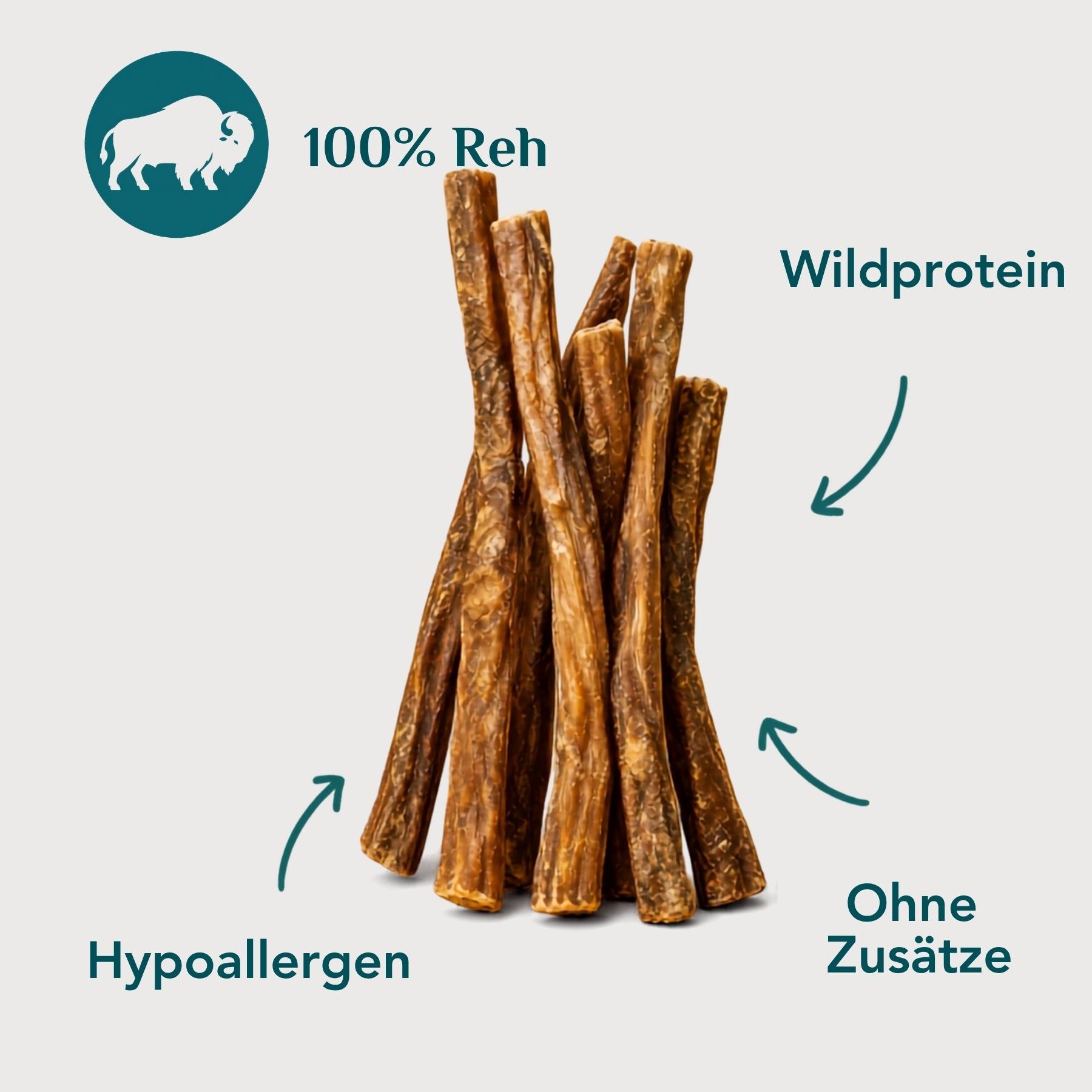 Rehfleischstangerl für Hunde – 100 % Reh, hypoallergenes Wildprotein, Kausnack ohne Zusätze | EMMY & PEPE