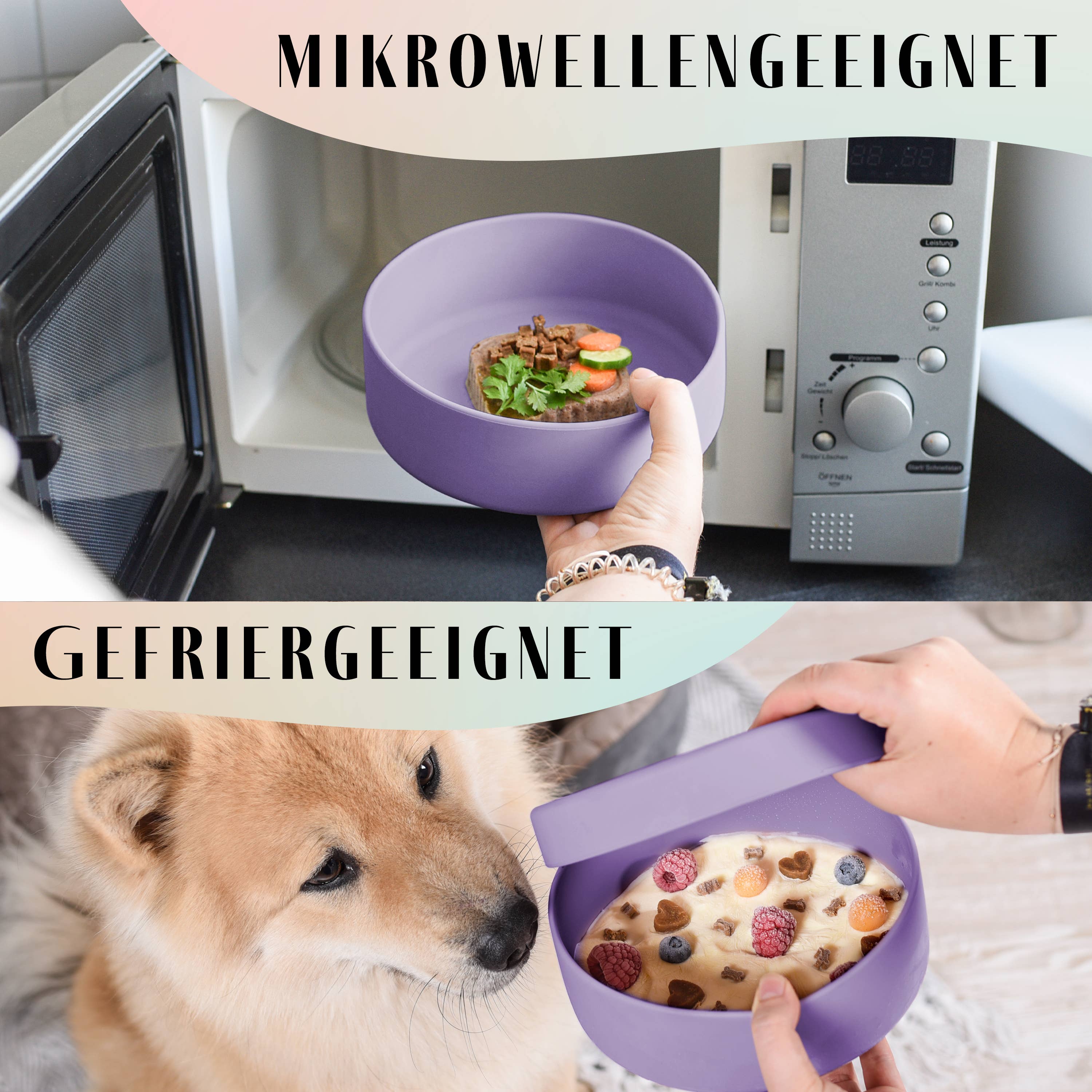 Mikrowellen- und gefriergeeigneter Silikon-Futternapf mit Deckel