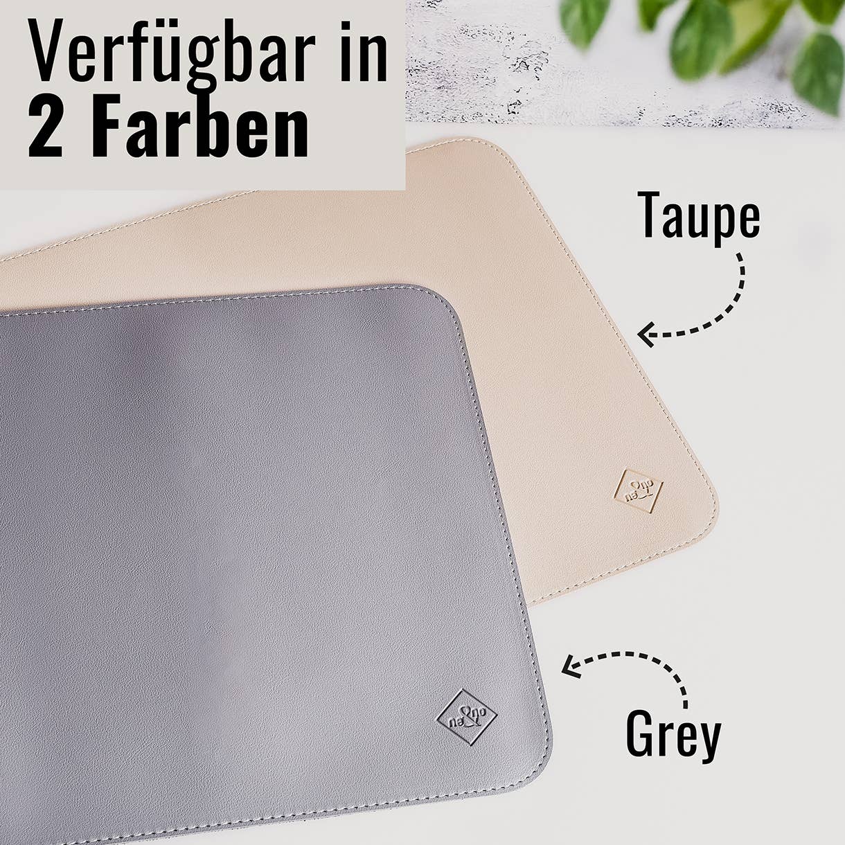 Napfunterlage aus veganem Leder in den Farben Grey und Taupe