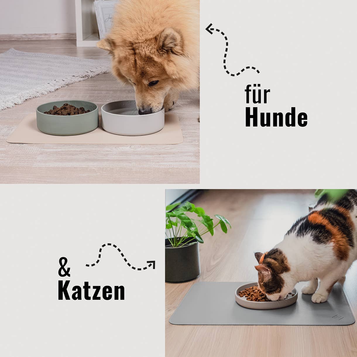 Futternapf-Unterlage aus veganem Leder für Hunde und Katzen