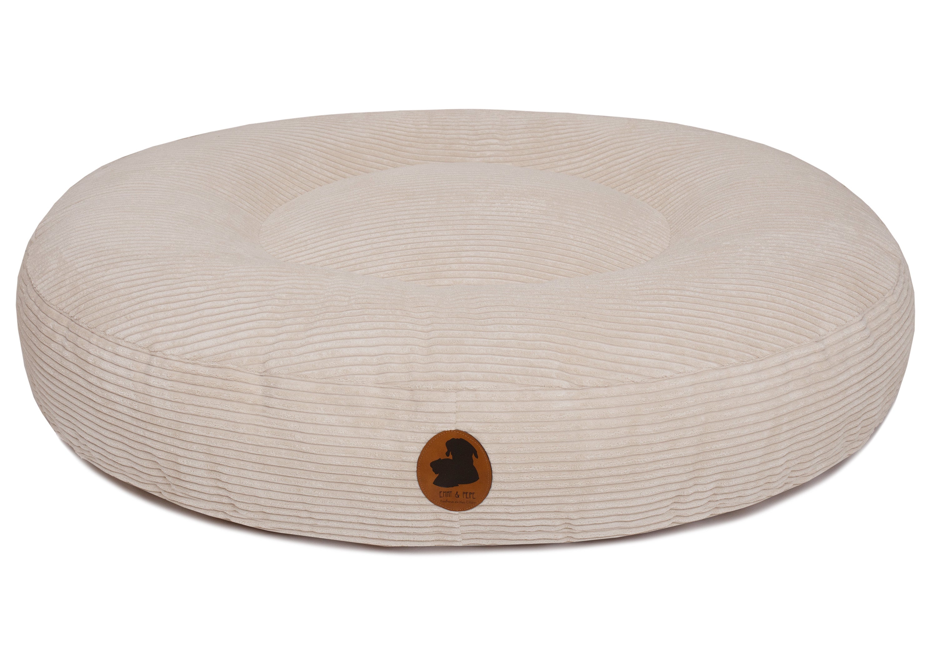 orthopaedisches Hundebett Wau-Bed Cord für Hunde auf weißem Hintergrund in der Farbe Creme in Oval von EMMY & PEPE