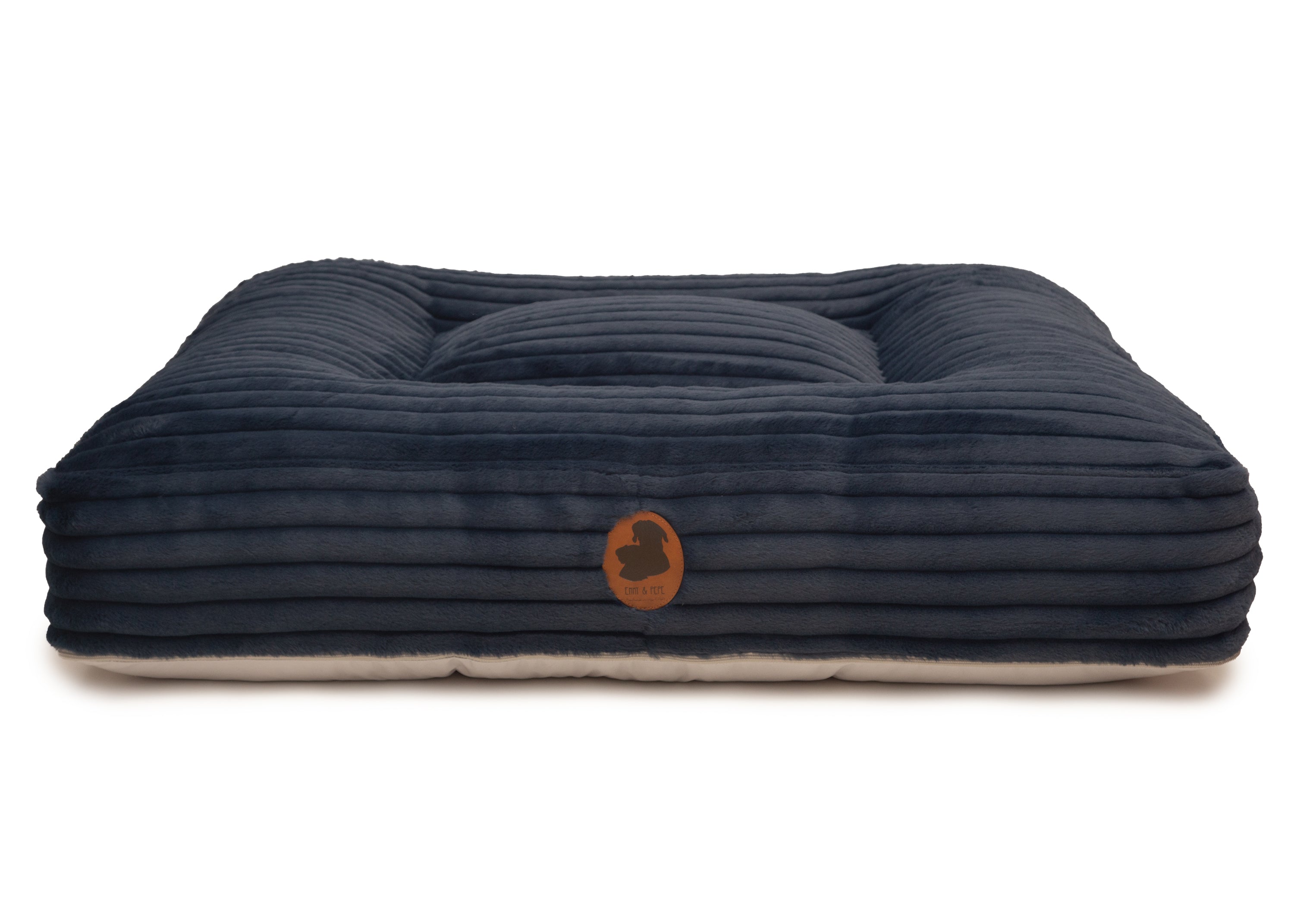 orthopaedisches Hundebett Wau-Bed Kuschelcord Big für Hunde auf weißem Hintergrund in der Farbe Dunkelblau in Eckig von EMMY & PEPE