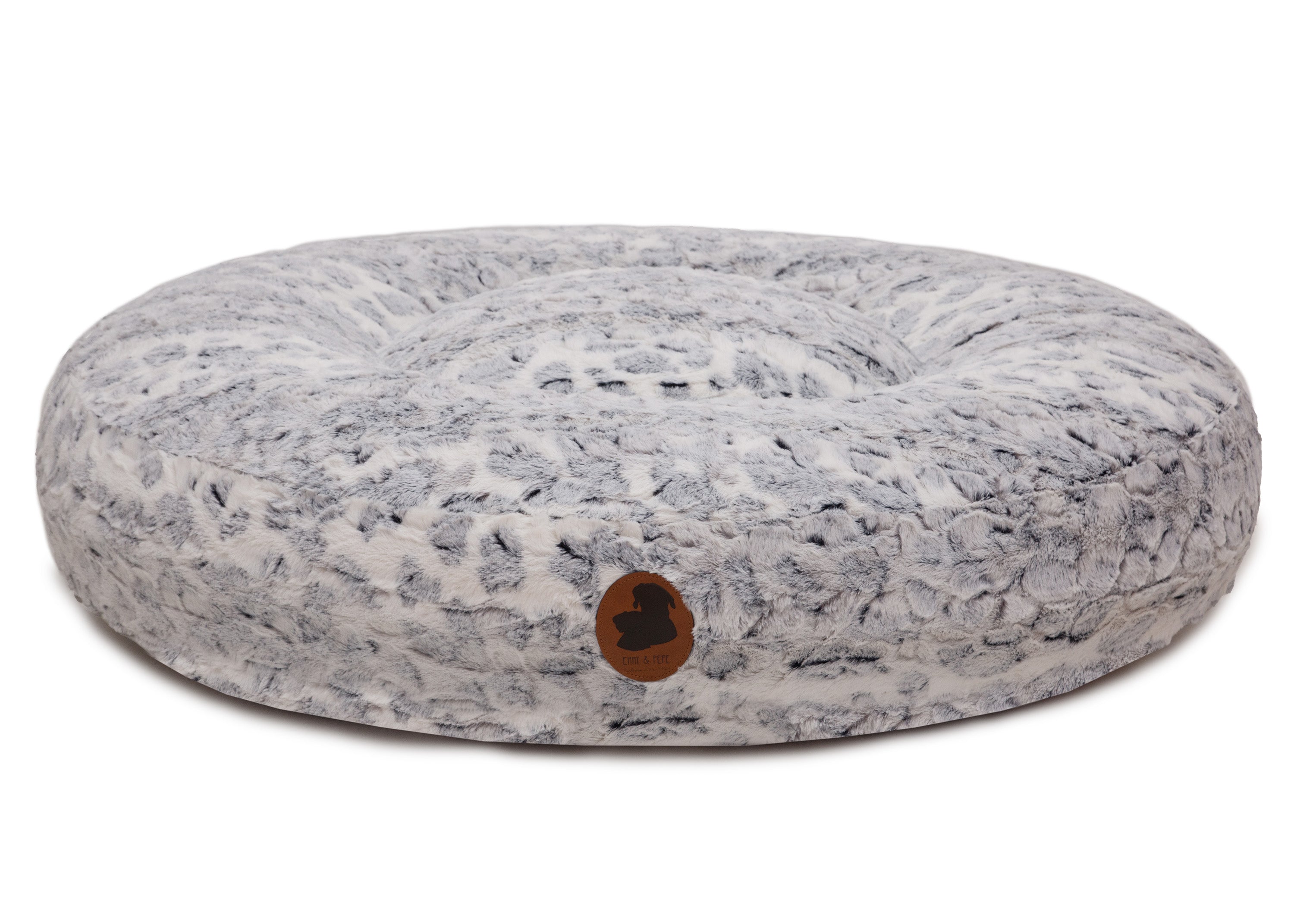 orthopaedisches Hundebett Wau-Bed Cozy Leo Grey für Hunde auf weißem Hintergrund in der Farbe Grau/Weis in Oval von EMMY & PEPE
