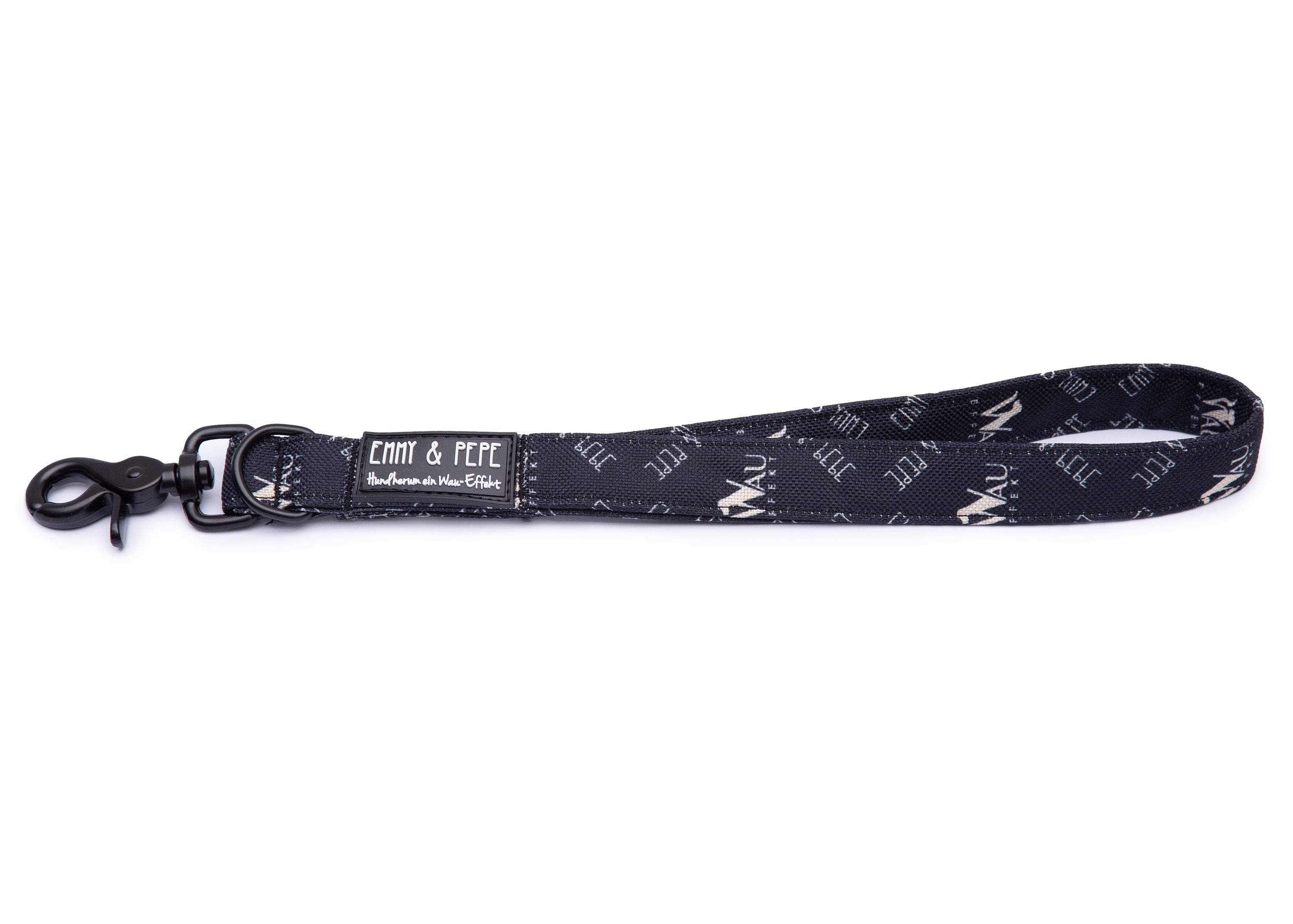 Kurzführer für Hunde "Wau-Effekt" Black in schwarz mit weißem Logo in 30cm Länge