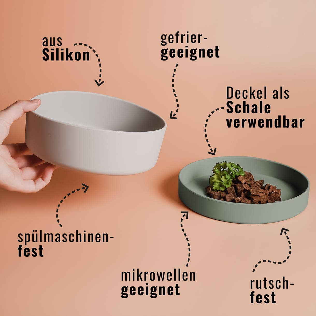 Spülmaschinenfester und mikrowellengeeigneter Silikon-Futternapf