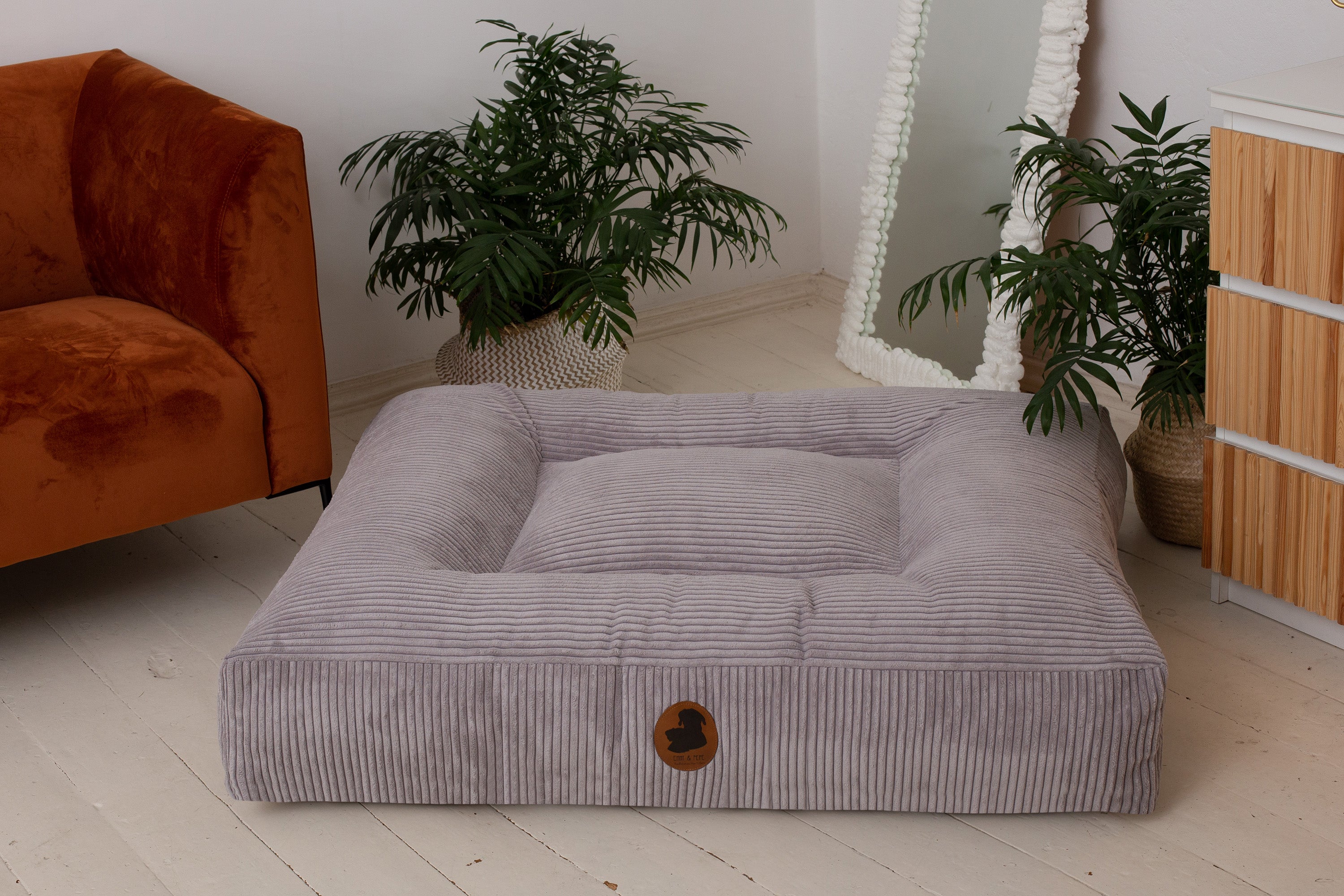 Wechselbezug für orthopädisches Hundebett Cord Creme / Eckig - Ansicht im Rau