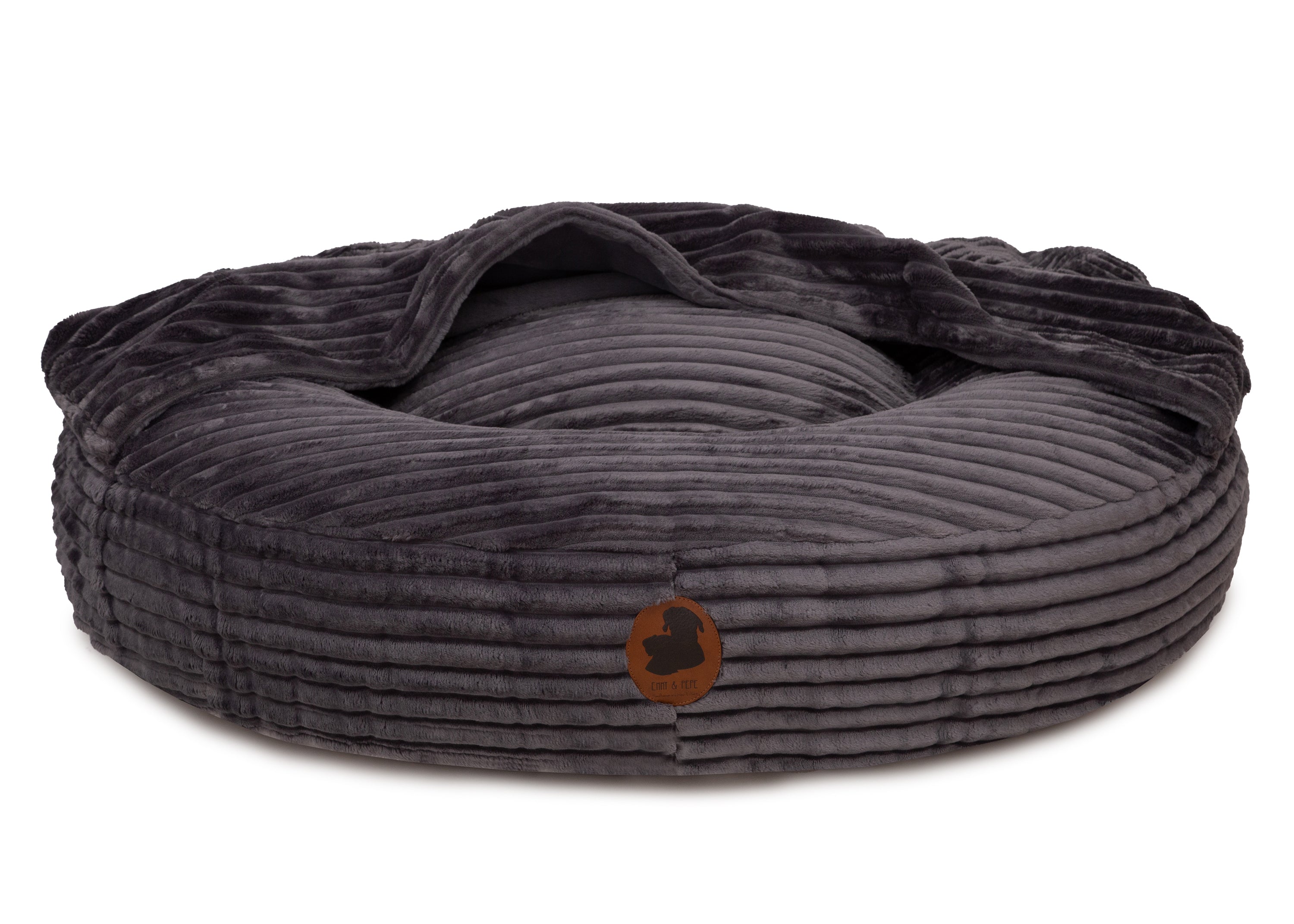 Orthopädisches Wau-Bed mit Höhle aus Kuschelcord in Dark Grey