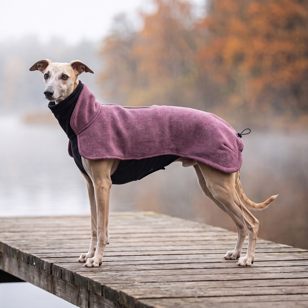 Whippet im Wau-Jumper Hundepullover Beere am See
