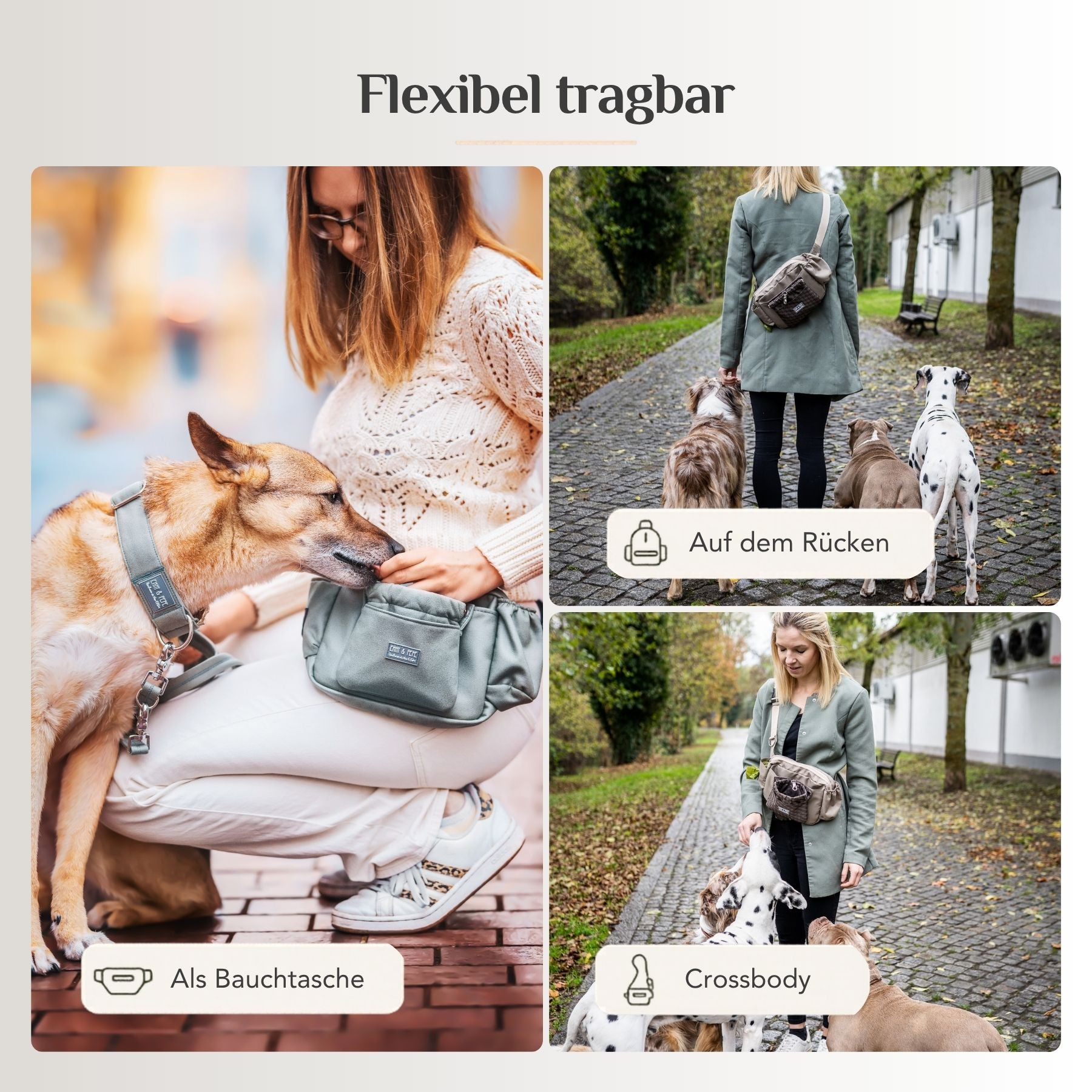 Wau-Pack Gassitasche flexibel tragbar als Bauchtasche, auf dem Rücken oder als Crossbody Tasche.