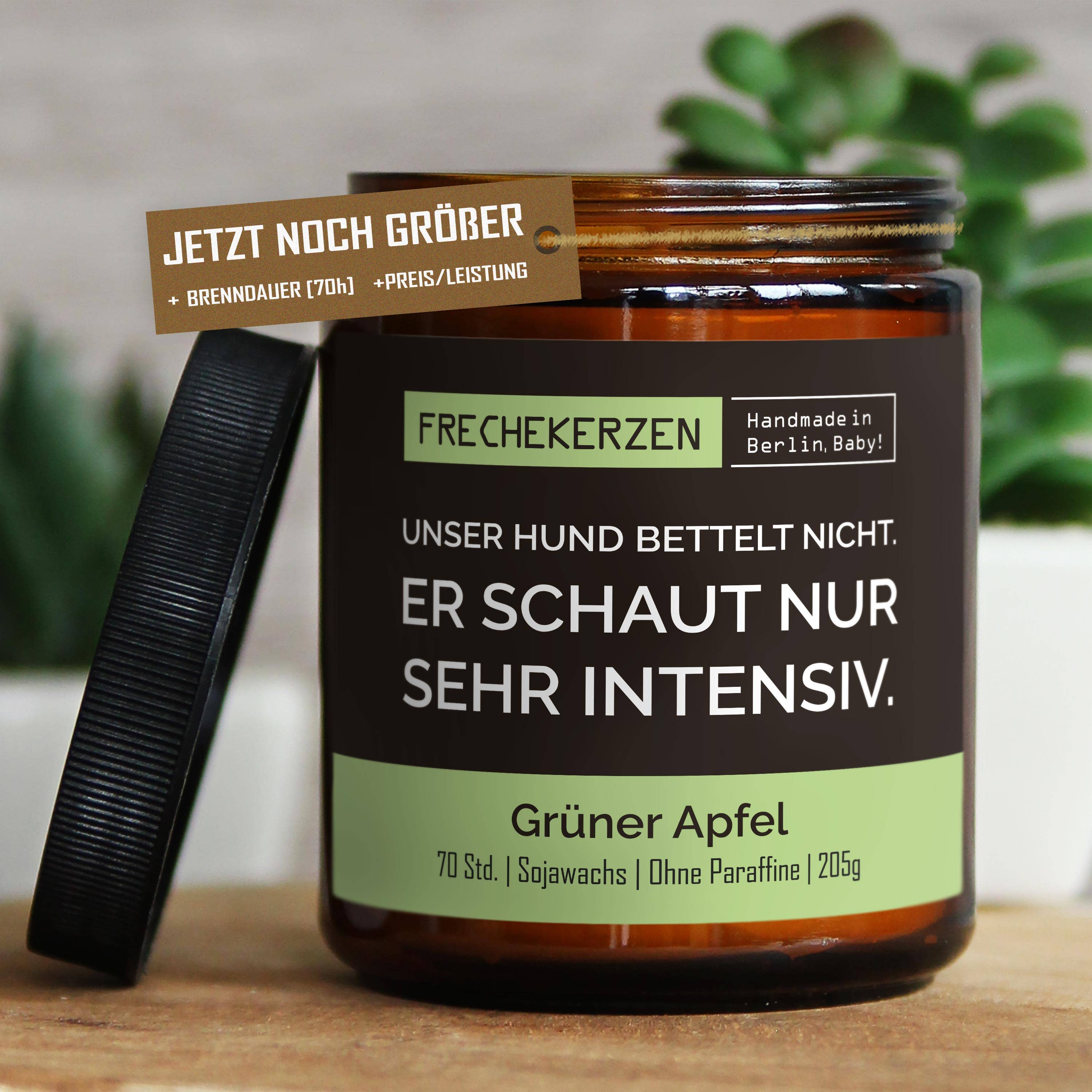 Sojawachs Kerze | unser hund bettelt nicht. er schaut nur se