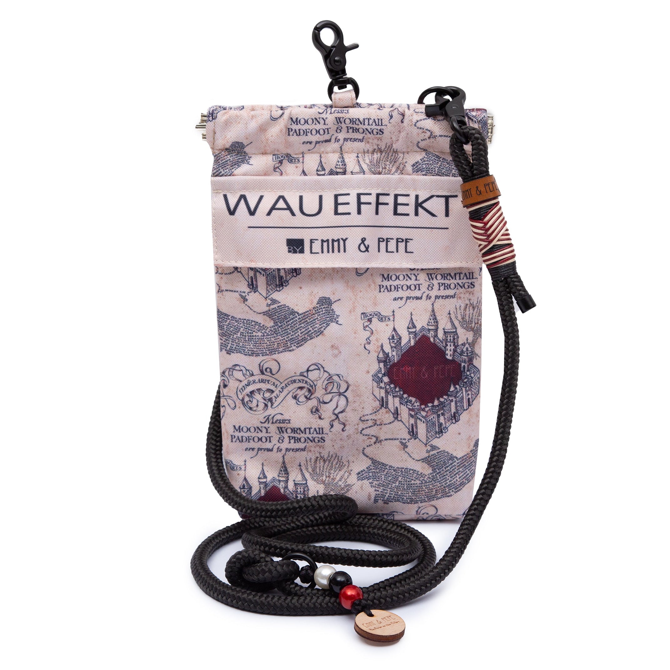 Wau-to-go Gassitasche, Modell Karte der E&P, hell mit Mustern mit vielen Fächern und Taugurt in Schwarz