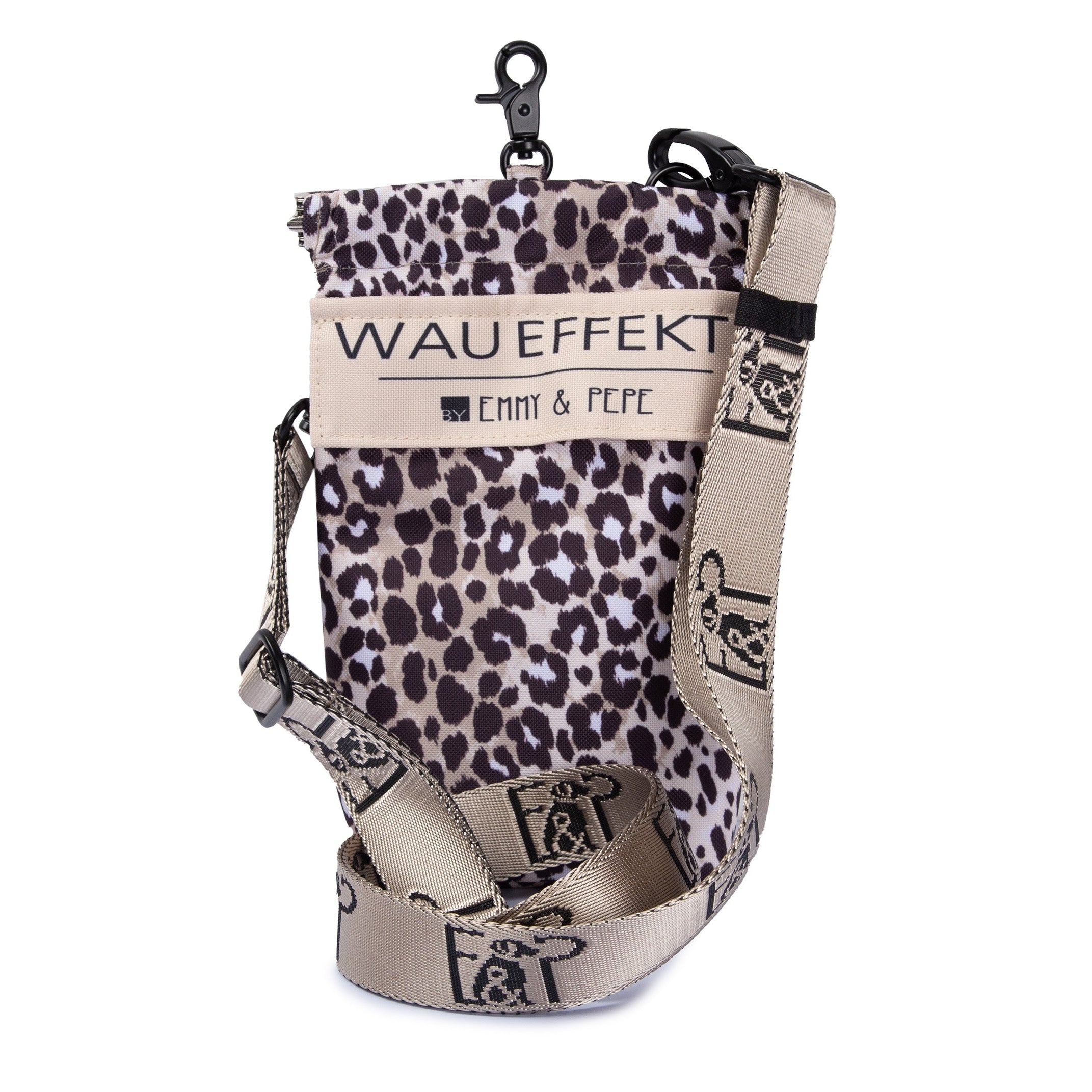 Gassitasche Wau-to-go Leo Dark mit dunklem Leo Muster in schwarz und creme mit Schultergurt und mehreren praktischen Fächern
