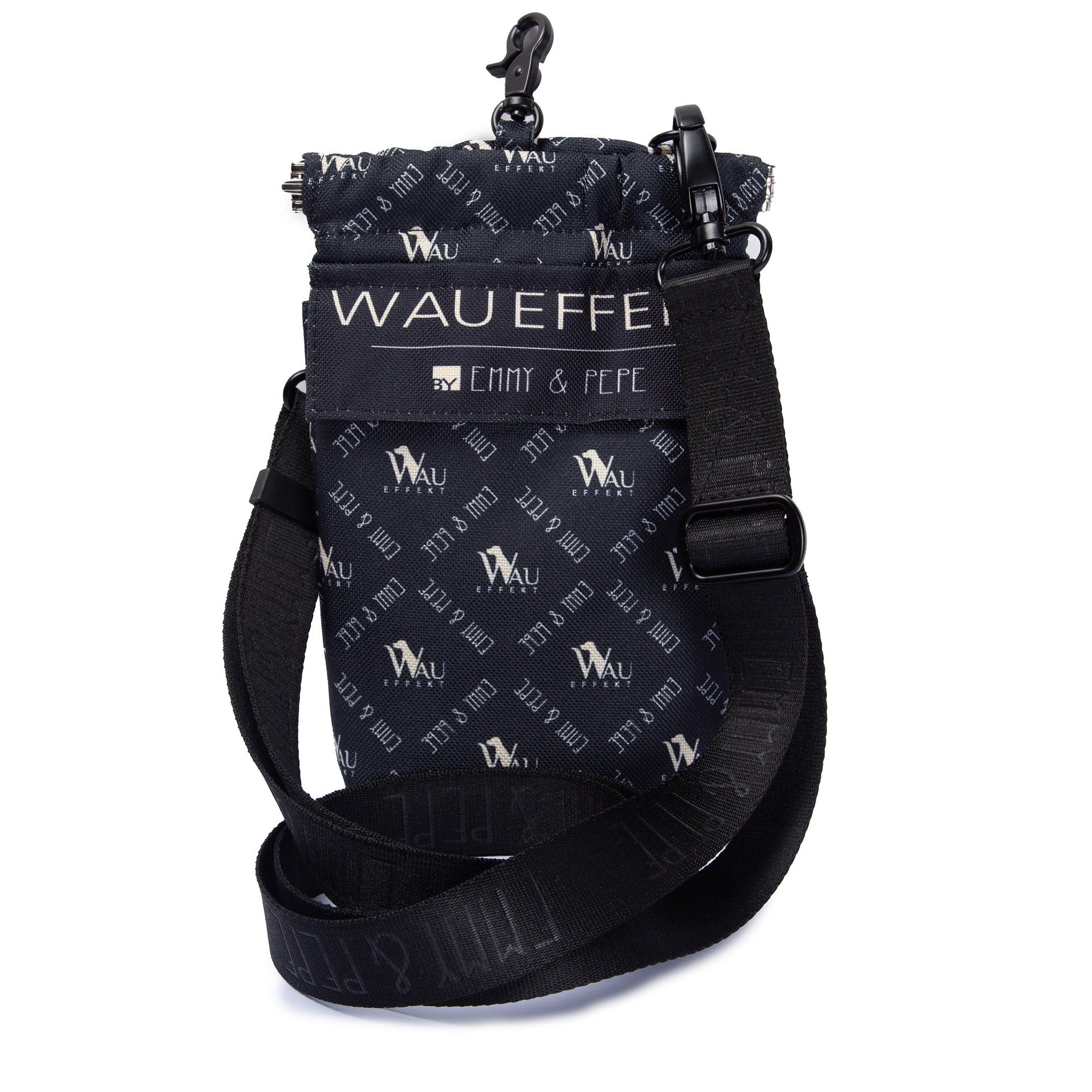 Gassitasche Wau-to-go "Wau-Effekt" Black in schwarz mit weißem Logoaufdruck mit Schultergurt und mehreren praktischen Fächern