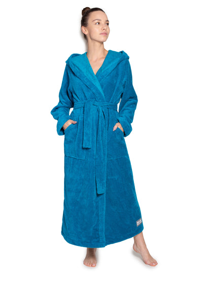 Bamboo Bademantel aus Bambusfaser, Frontalansicht, Unisex Aqua in verschiedenen Größen