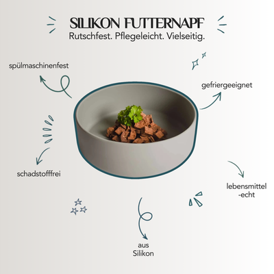 Futternapf aus Silikon für Hunde und Katzen mit rutschfestem Design, lebensmittelechtem Material und einfacher Reinigung.
