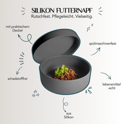 3-in-1 Silikon-Futternapf mit Deckel, Untersetzer und Futterschale