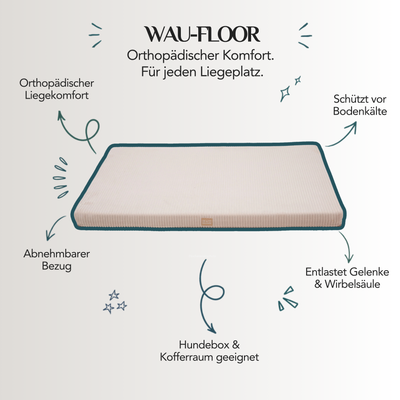 Wau-Floor Hundematte mit Pets Friendly Stoff, Outdoor-Unterseite und waschbarem Bezug