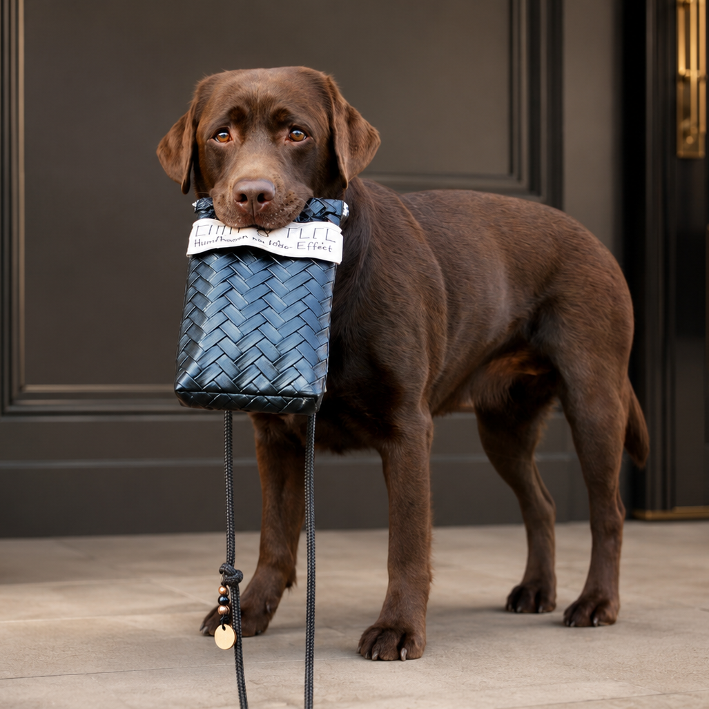 Wau-to-go Hundetasche aus Kunstleder getragen von einem Labrador