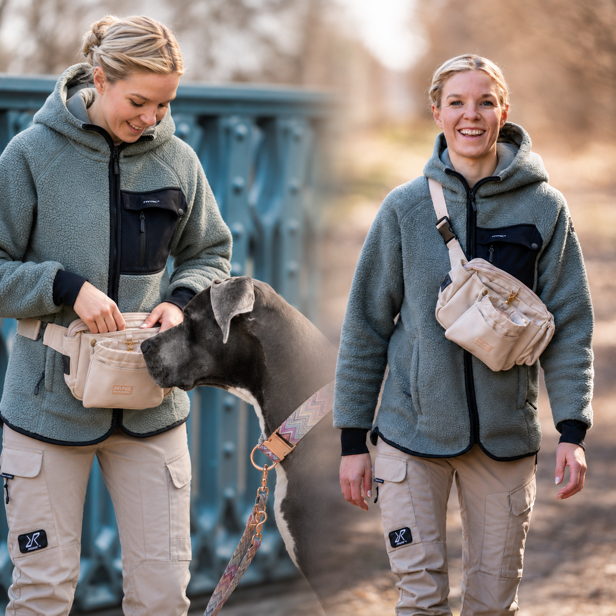 Wau-Pack als 2 in 1 Gassitasche und Bauchtasche mit viel Stauraum, abnehmbarer Wau-Pocket und flexiblem Gurtband für Gassi, Alltag und Hundetraining.