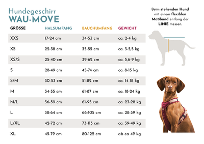 Wau-Move Hundegeschirr Größentabelle für kleine und große Hunde