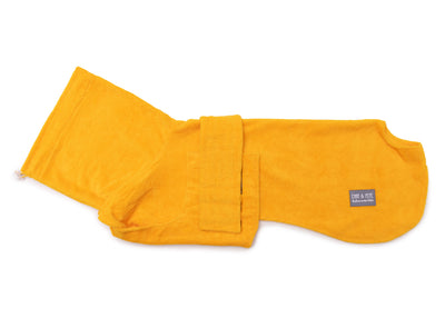 Hundebademantel aus Bambusfaser Modell Shiny Mustard für große und kleine Hunde