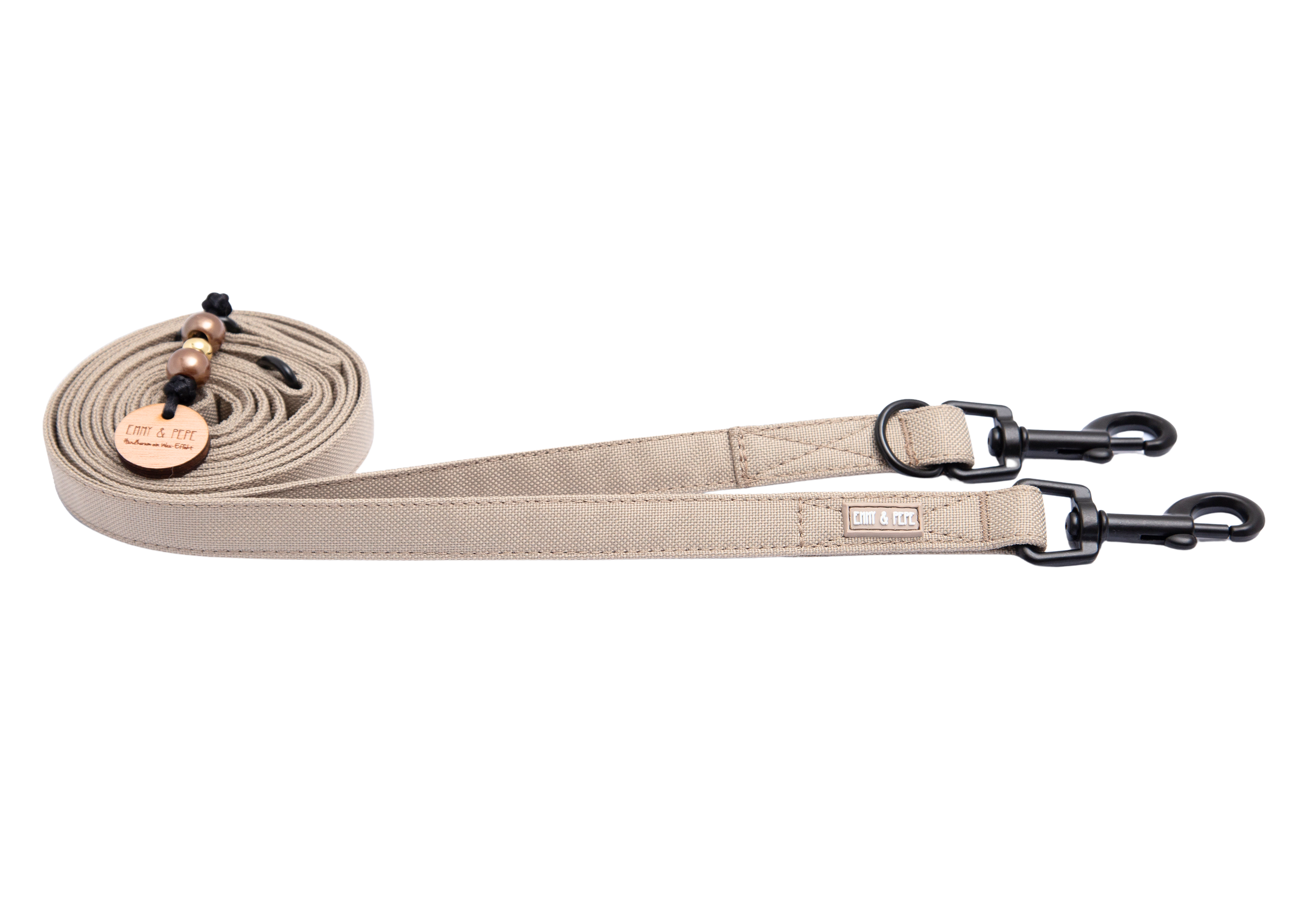 Wau-Move Hundeleine Dune in Creme von EMMY & PEPE – dreifach verstellbar mit schwarzen Bolzenkarabiner