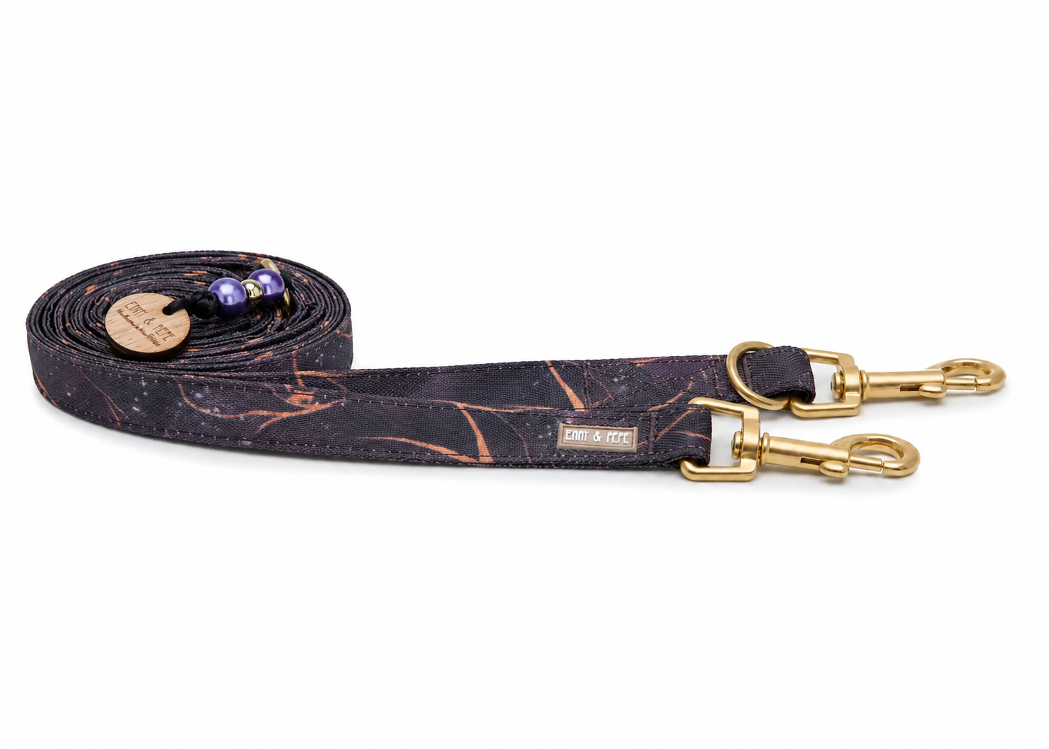 Wau-Move Hundeleine Golden Plum von EMMY & PEPE – dreifach verstellbar mit goldenen Bolzenkarabinern