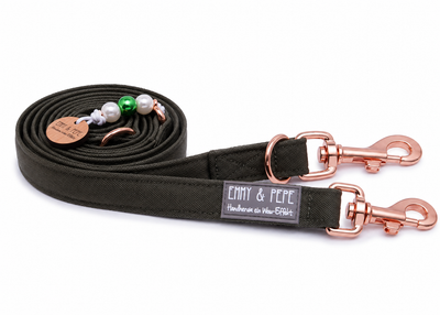 Wau-Move Hundeleine Lotte in Olive von EMMY & PEPE – dreifach verstellbar mit rosegoldenen Bolzenkarabinern