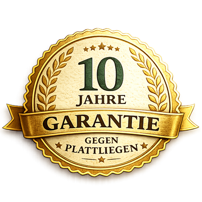 EMMY & PEPE Garantiesiegel für orthopädisches Hundebett mit 10 Jahren Garantie gegen Plattliegen