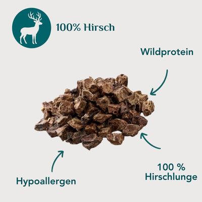 Lungenwürfel Hirsch für Hunde – 100 % Hirschlunge, weicher Wildprotein-Kausnack ohne Zusätze | EMMY & PEPE
