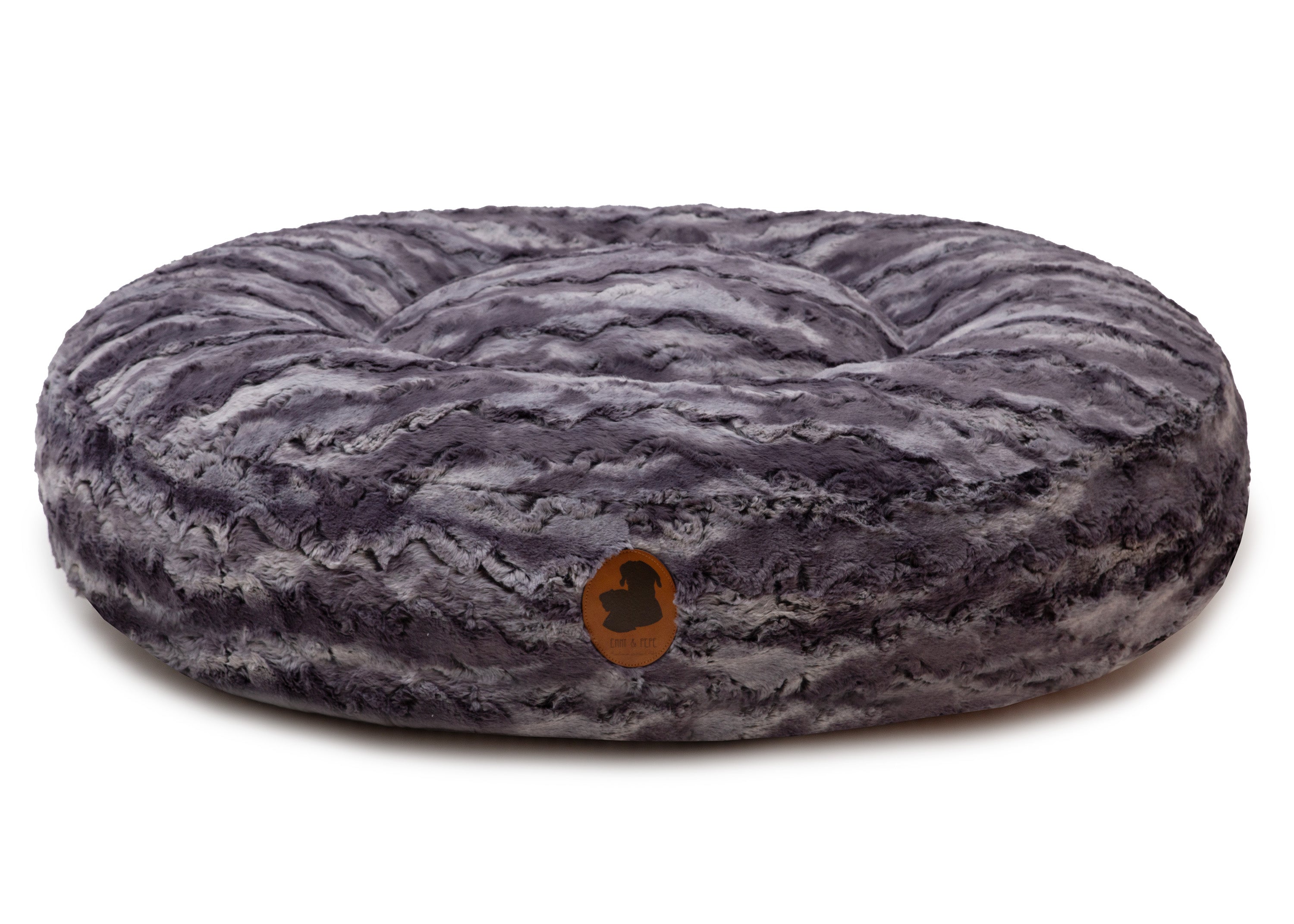 Wau-Bed orthopädisches Hundebett , Modell  Titan, grauer Bezug mit schwarzen Abzeichen, Oval 