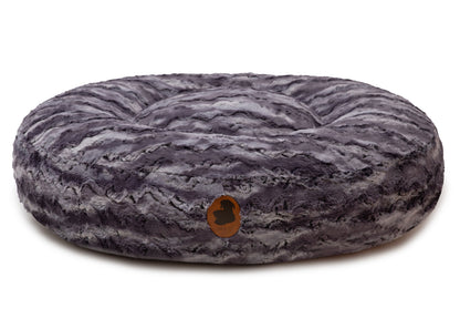 Wau-Bed orthopädisches Hundebett , Modell  Titan, grauer Bezug mit schwarzen Abzeichen, Oval 
