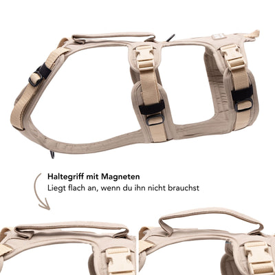 Hundegeschirr ausbruchsicher Dune Beige mit zusätzlichem Taillengurt für mehr Sicherheit