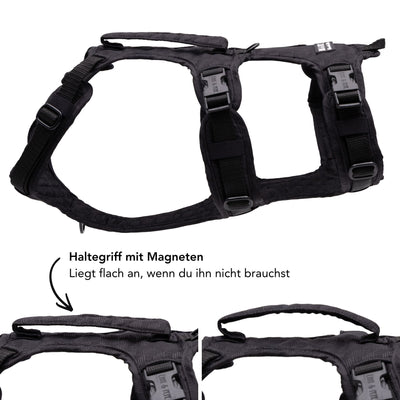 Sicherheitsgeschirr für Hunde Schwarz mit magnetischem Haltegriff für mehr Kontrolle